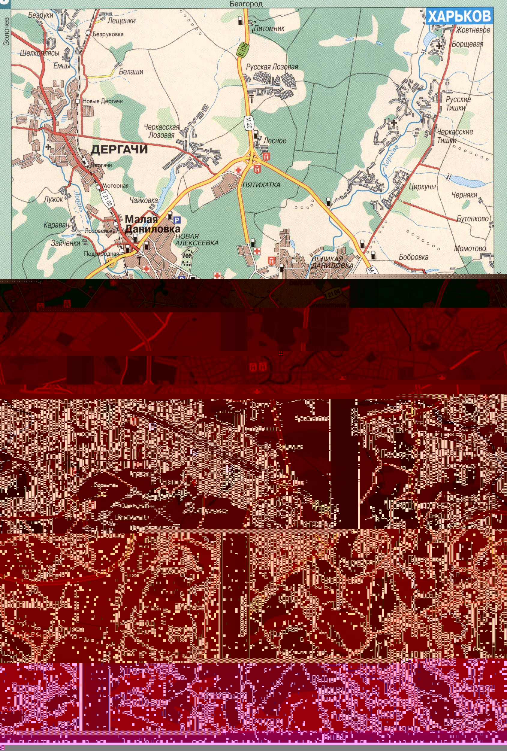 Map of Kharkov (Kharkov map of highways). Map of the roads of the surroundings of Kharkov free download (map of Ukraine, Kharkov)