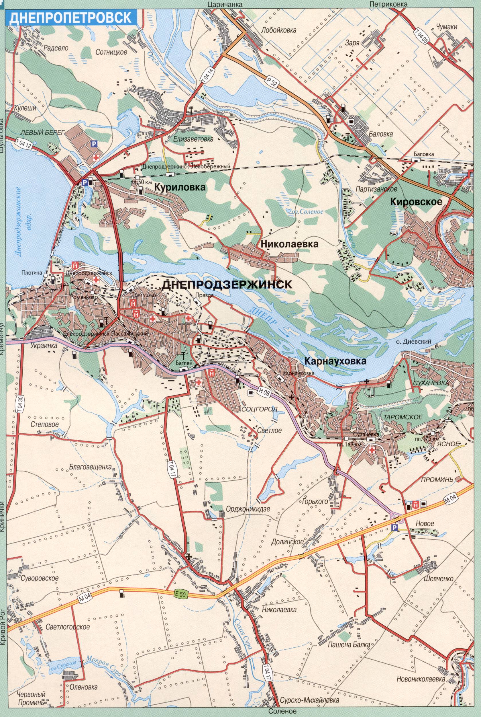 Карта Днепропетровска. Карта схема проезда города Днепропетровск (бывший Екатеринослав) с пригородами. Скачать бесплатно подробную карту 