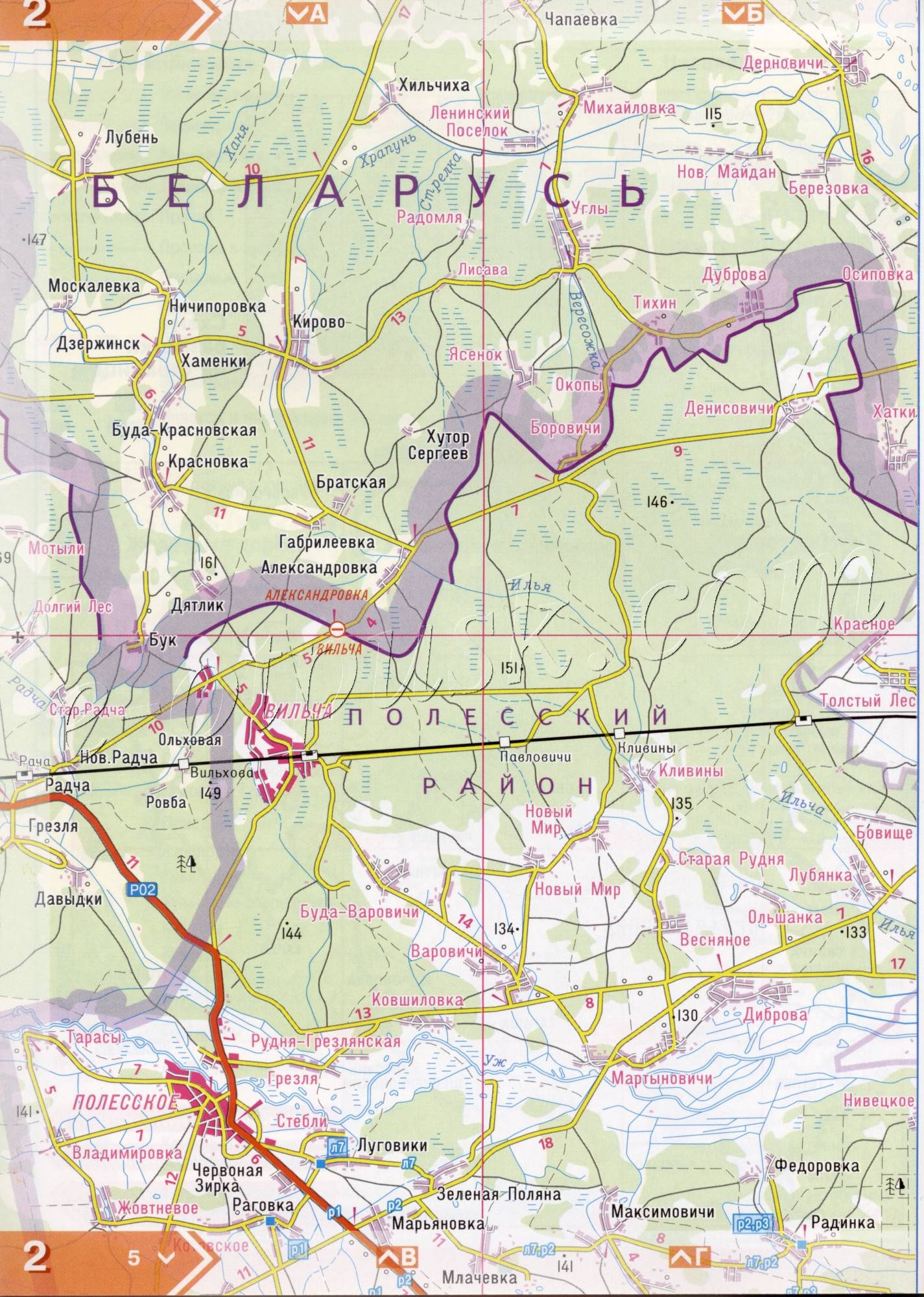 Atlas of the Kiev region. Detailed map of the Kiev region from the road atlas. Kiev region on a detailed map of scale 1cm = 3km. Free Download Chapaevka, Khania, Khrapun