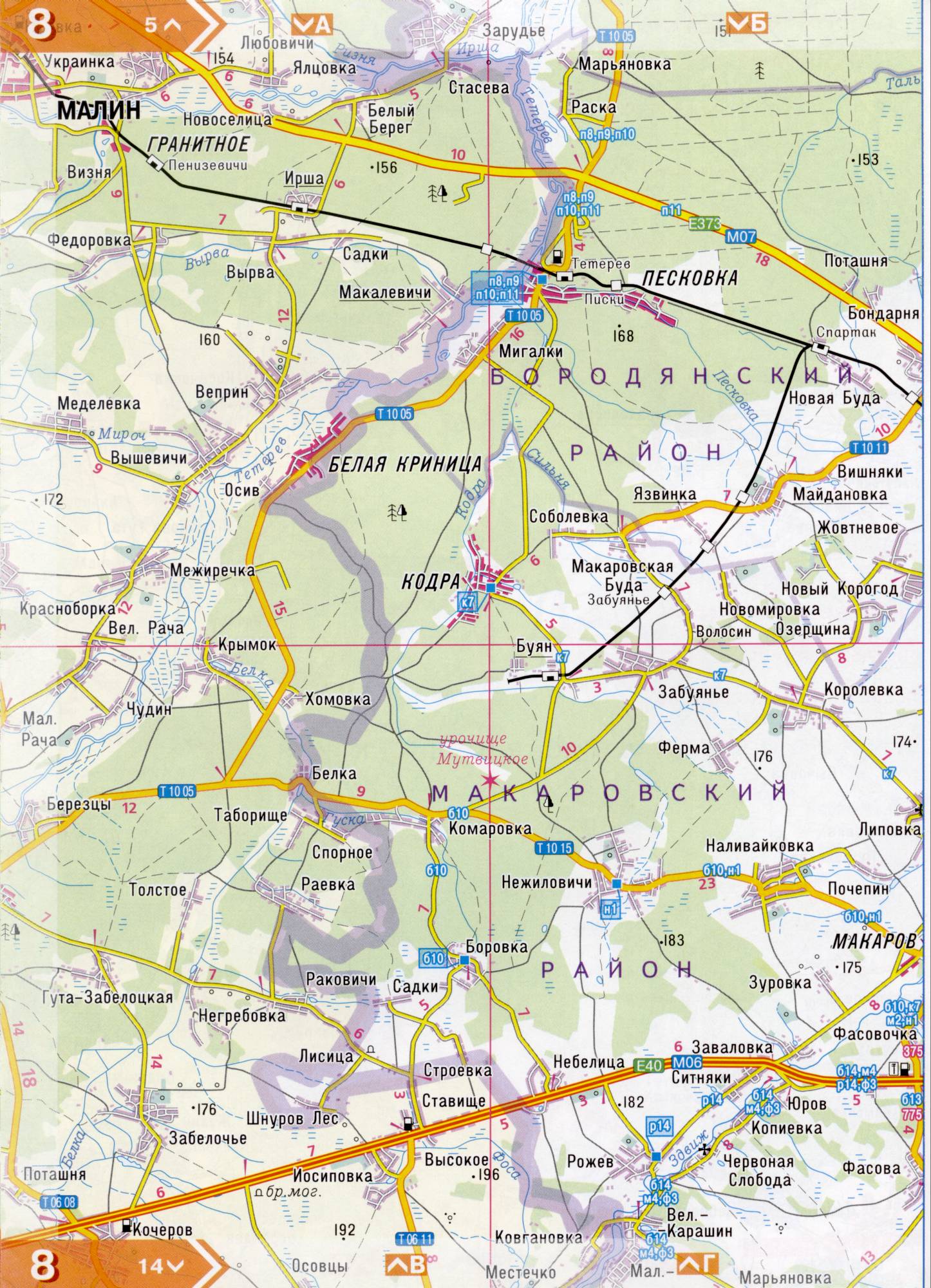 Atlas de la région de Kiev. Une carte détaillée de la région de Kiev de l'atlas des routes. région de Kiev sur une carte détaillée de 1cm échelle = 3 km. Gratuit, A2
