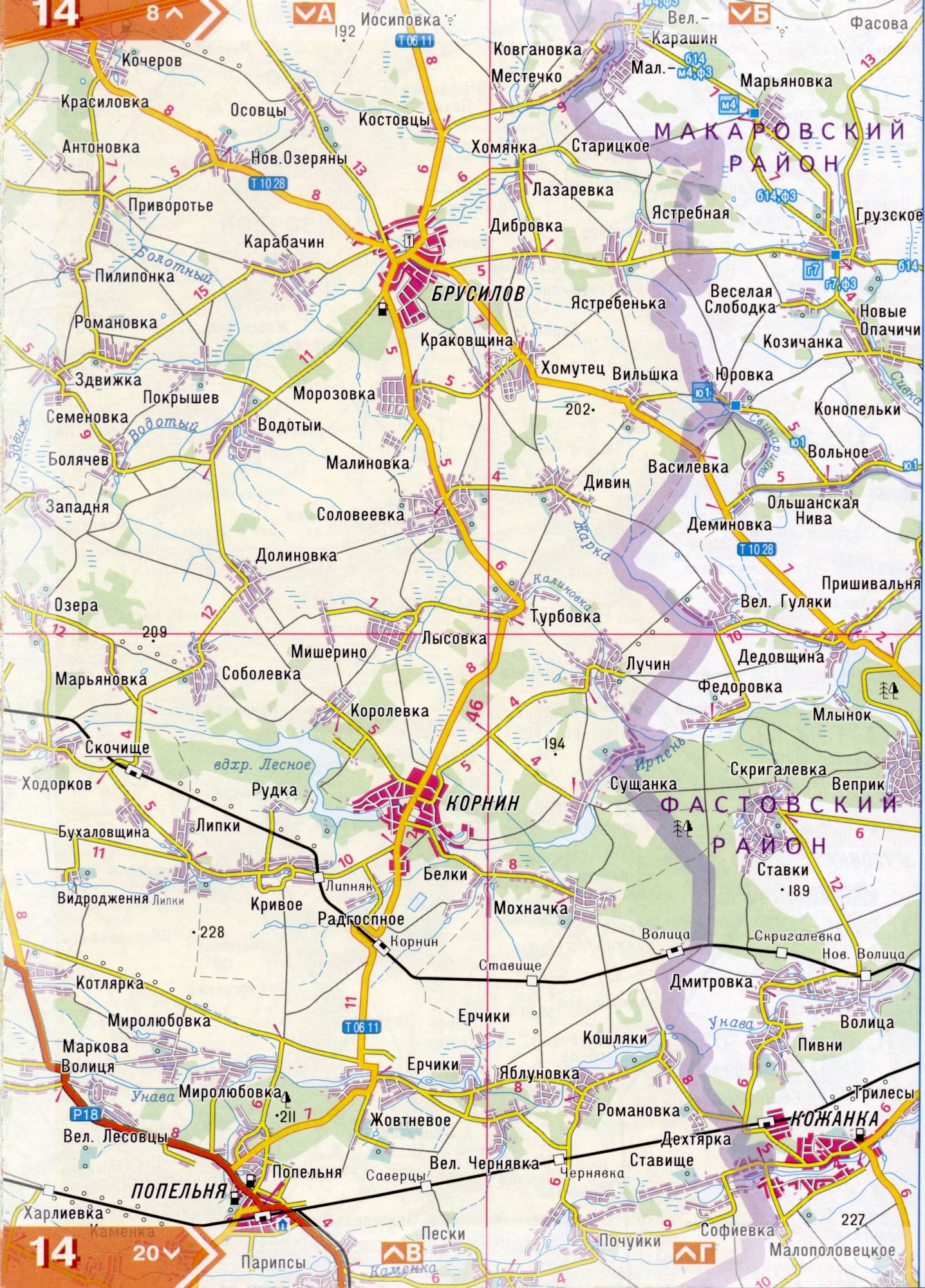 Atlas de la région de Kiev. Une carte détaillée de la région de Kiev de l'atlas des routes. région de Kiev sur une carte détaillée de 1cm échelle = 3 km. Gratuit, A3