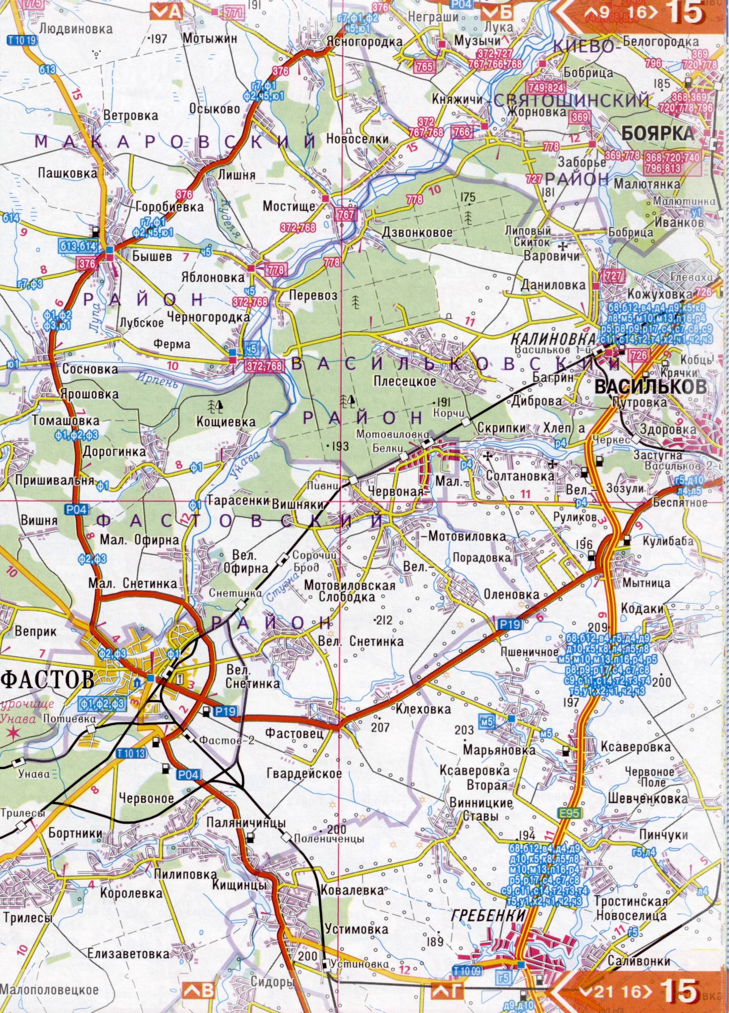 Atlas von der Region Kiew. Eine detaillierte Karte der Region Kiew von dem Atlas von Autobahnen. Kiewer Gebiet auf einer detaillierten Karte Maßstab 1cm = 3km. Frei, B3 - Fastow