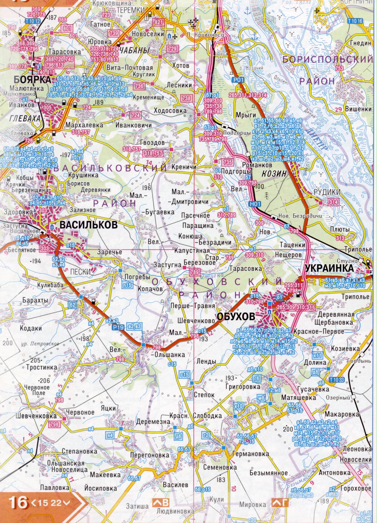 Atlas von der Region Kiew. Eine detaillierte Karte der Region Kiew von dem Atlas von Autobahnen. Kiewer Gebiet auf einer detaillierten Karte Maßstab 1cm = 3km. Herunterladen frei, C3 - Vasilkov