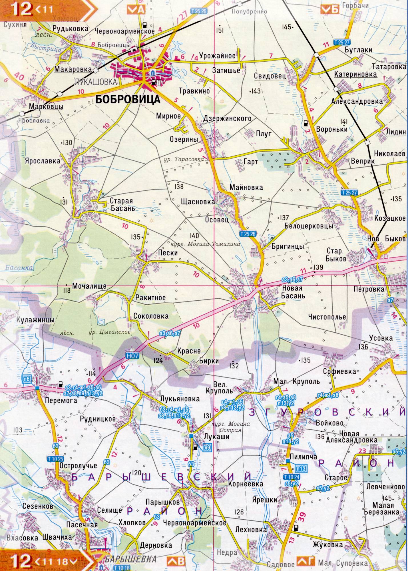 Atlas of the Kiev region. Detailed map of the Kiev region from the road atlas. Kiev region on a detailed map of scale 1cm = 3km. Free Download, E2