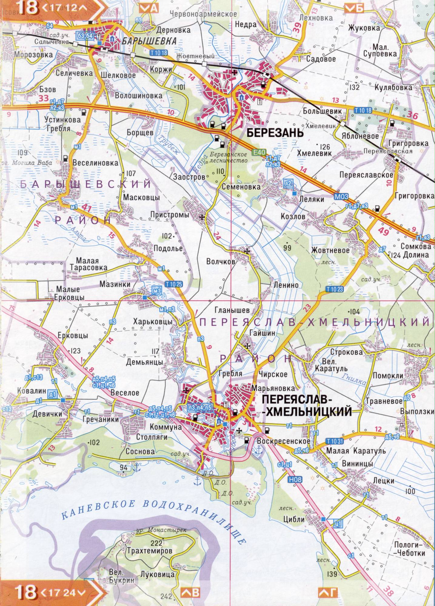 Atlas von der Region Kiew. Eine detaillierte Karte der Region Kiew von dem Atlas von Autobahnen. Kiewer Gebiet auf einer detaillierten Karte Maßstab 1cm = 3km. Frei, E3