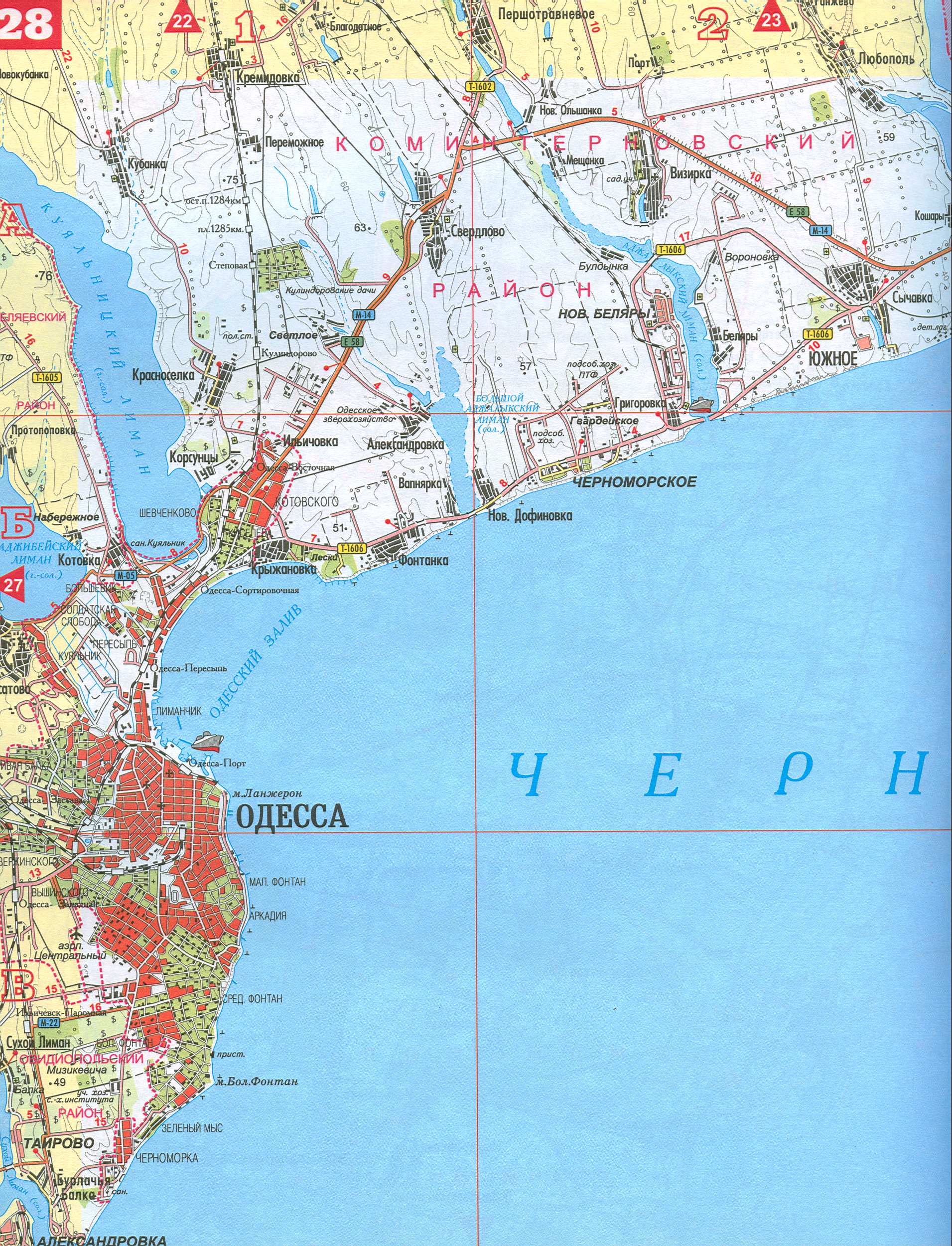 Black Sea, map of the coast of the Odessa region. Map of the Black Sea coast near Odessa 1cm = 2km, E0