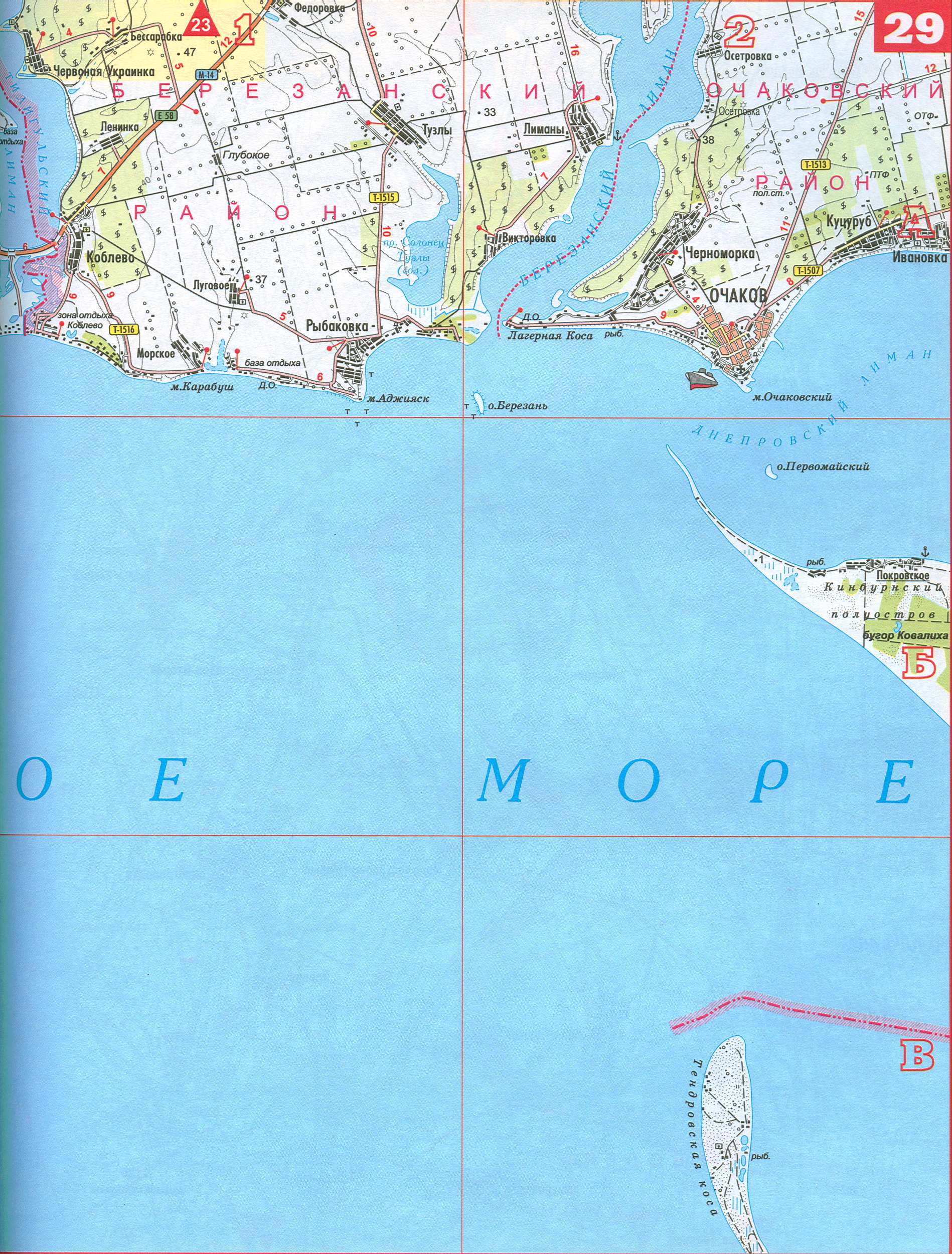 Чорне море, карта узбережжя Одеської області. Карта берега Чорного моря в Одеси 1см = 2км, F0