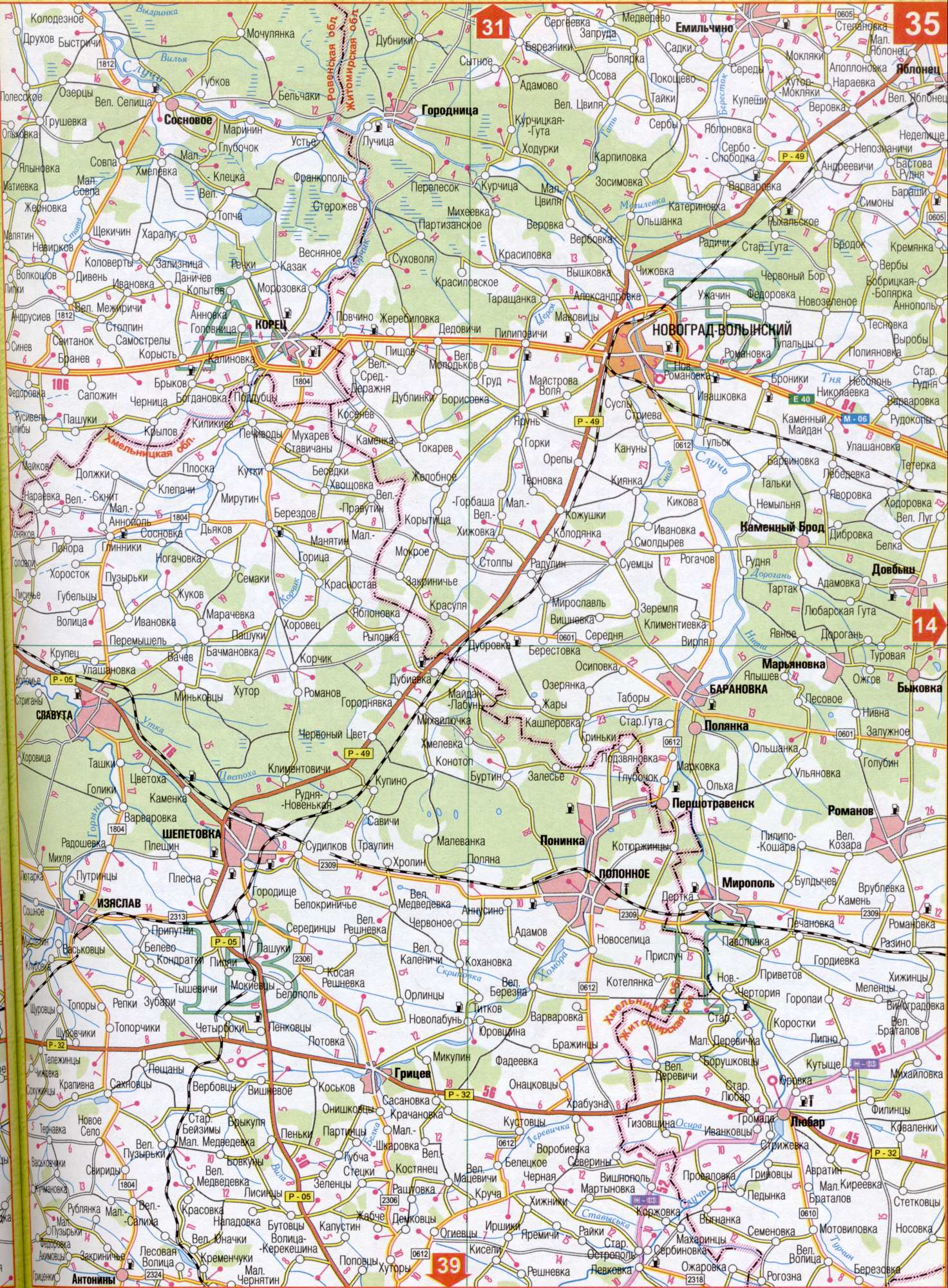Карта Ровенской области Украины (Областной центр г.Ровно). Скачать бесплатно река Случь
