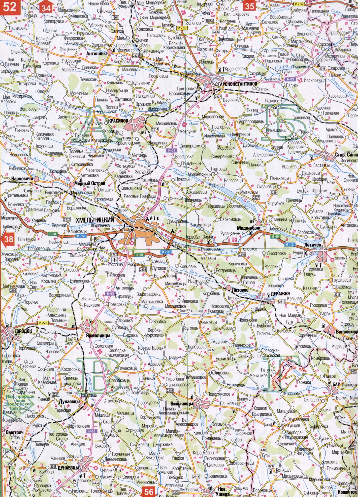 Carte de la région Vinnytsia de l'Ukraine. Une carte détaillée de 1cm échelle: 5000m région Vinnytsia. Télécharger la gelée libre, Adampol, Tchèques, Sorokodubtsy, Tritelniki