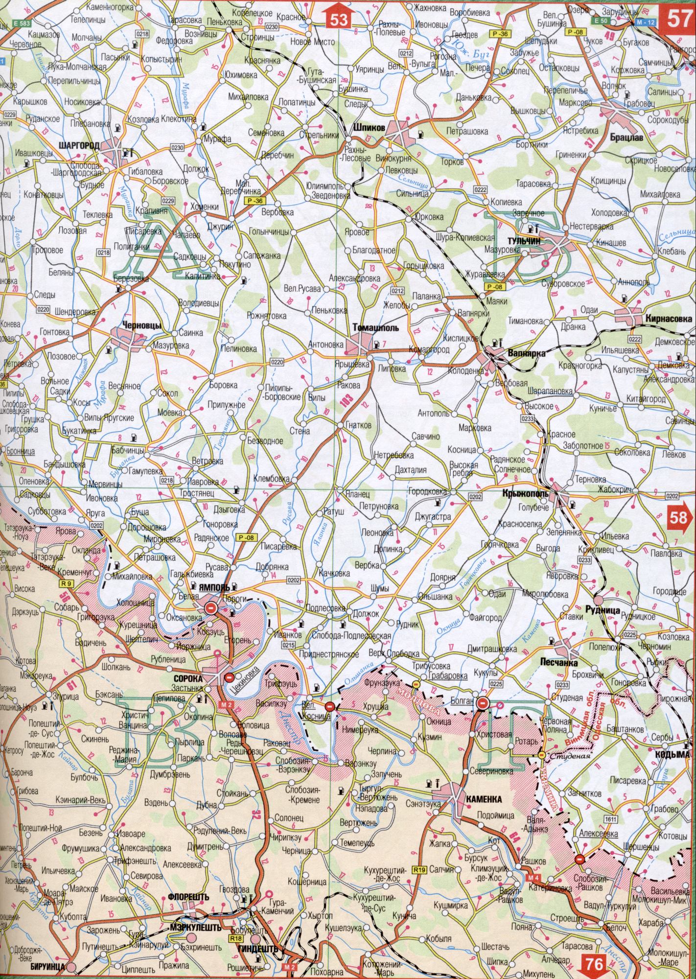 Map of Vinnitsa region of Ukraine. Detailed map of scale 1cm: 5000m Vinnytsia region. Free download Shargorod, Pechora, Sokolets, Shpikov, Noises, Dolzhok