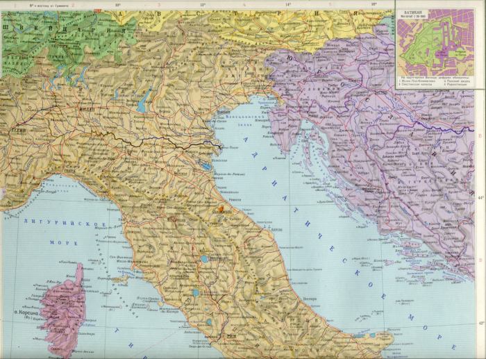 Карта Італії 1см = 30 км. скачати безкоштовно політичні карти європи