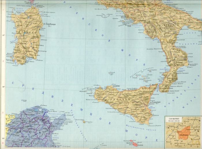 Карта Италии 1см=30 км. скачать бесплатно политические карты европы, A1