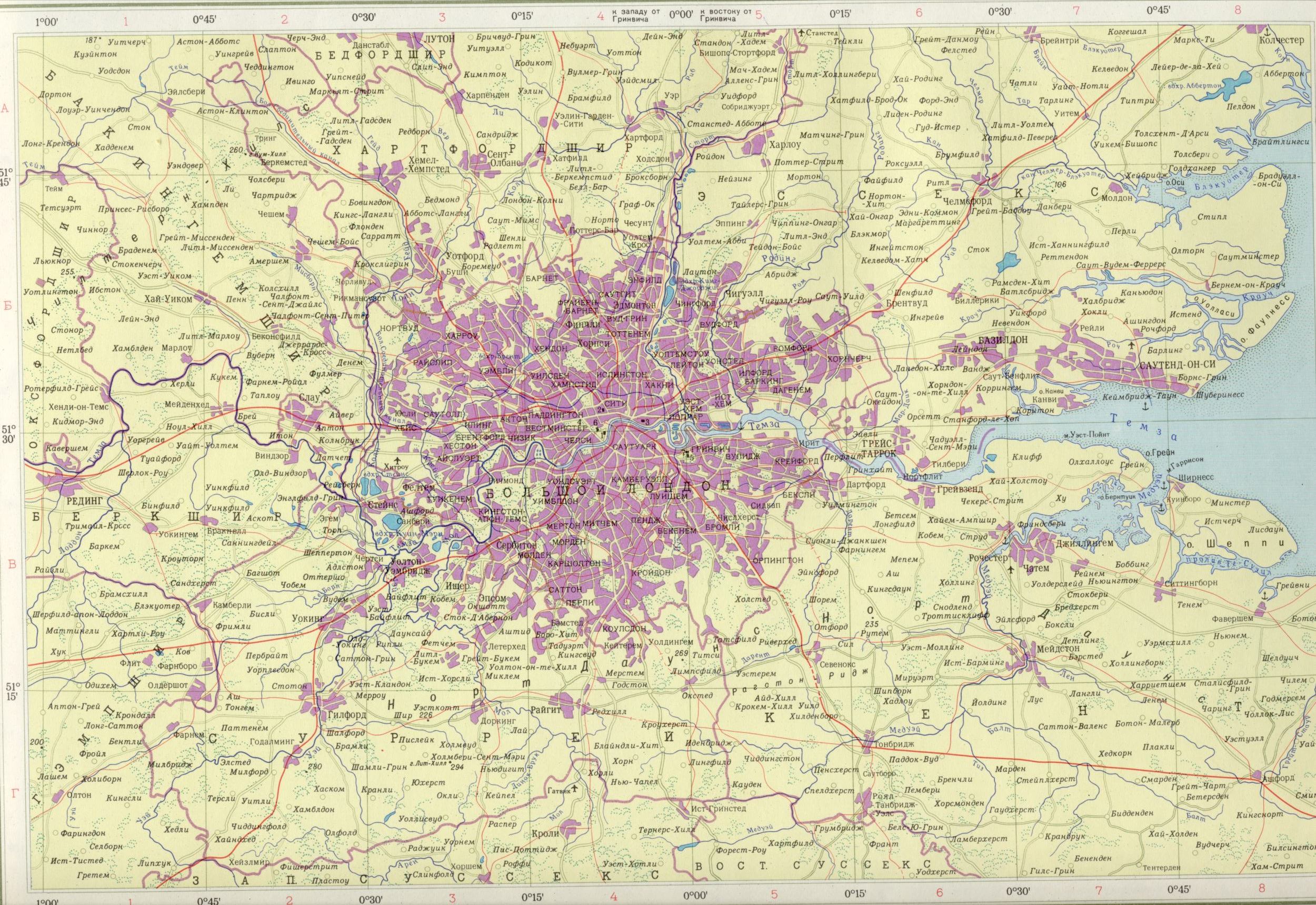 Карта Англии район Лондона 1см=5км. Скачать бесплатно политические карты Европы