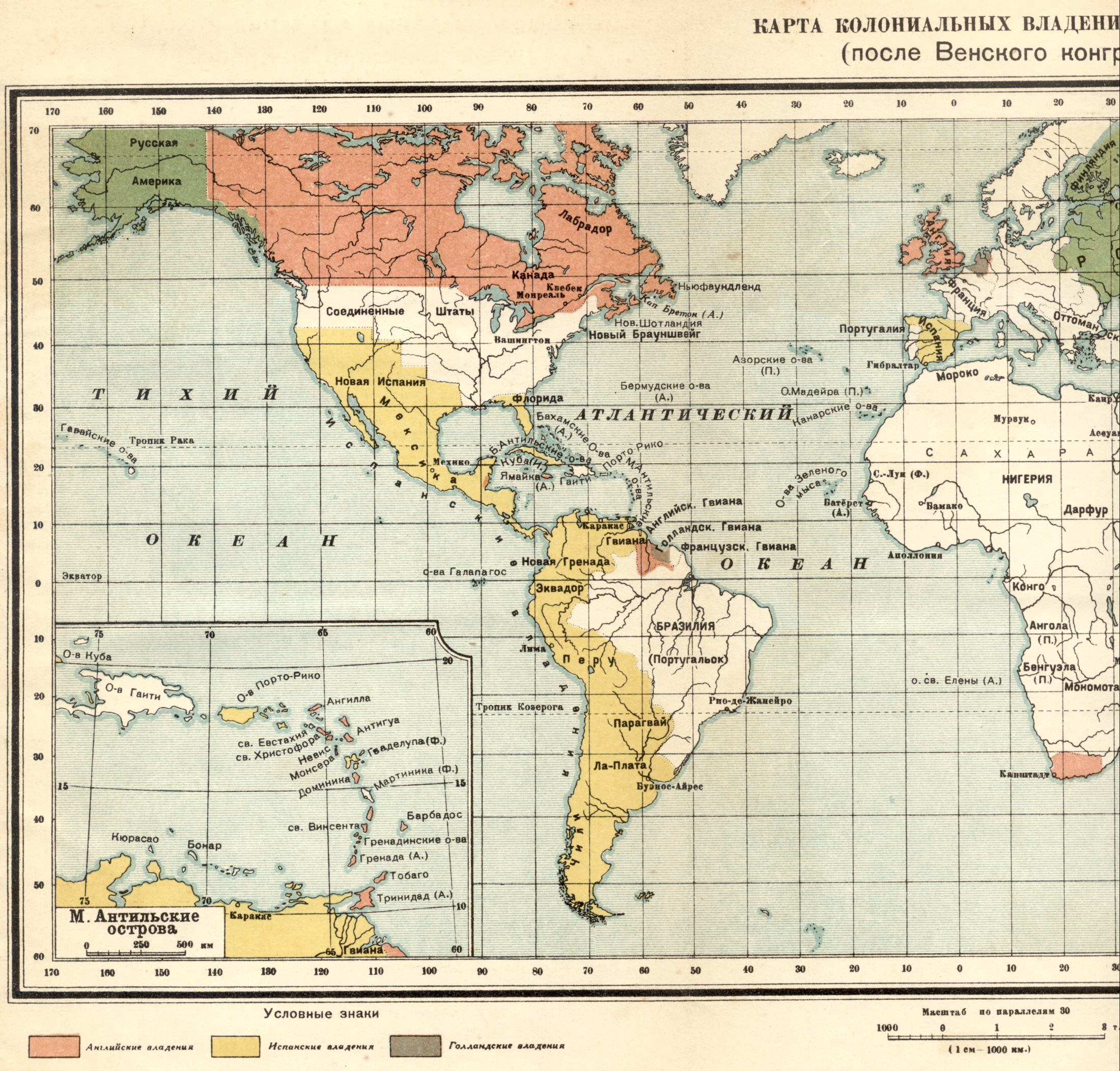 1815. Die politische Weltkarte - Karte von Kolonialbesitz im Jahre 1815 nach dem Wiener Kongress. Laden Sie eine detaillierte Karte