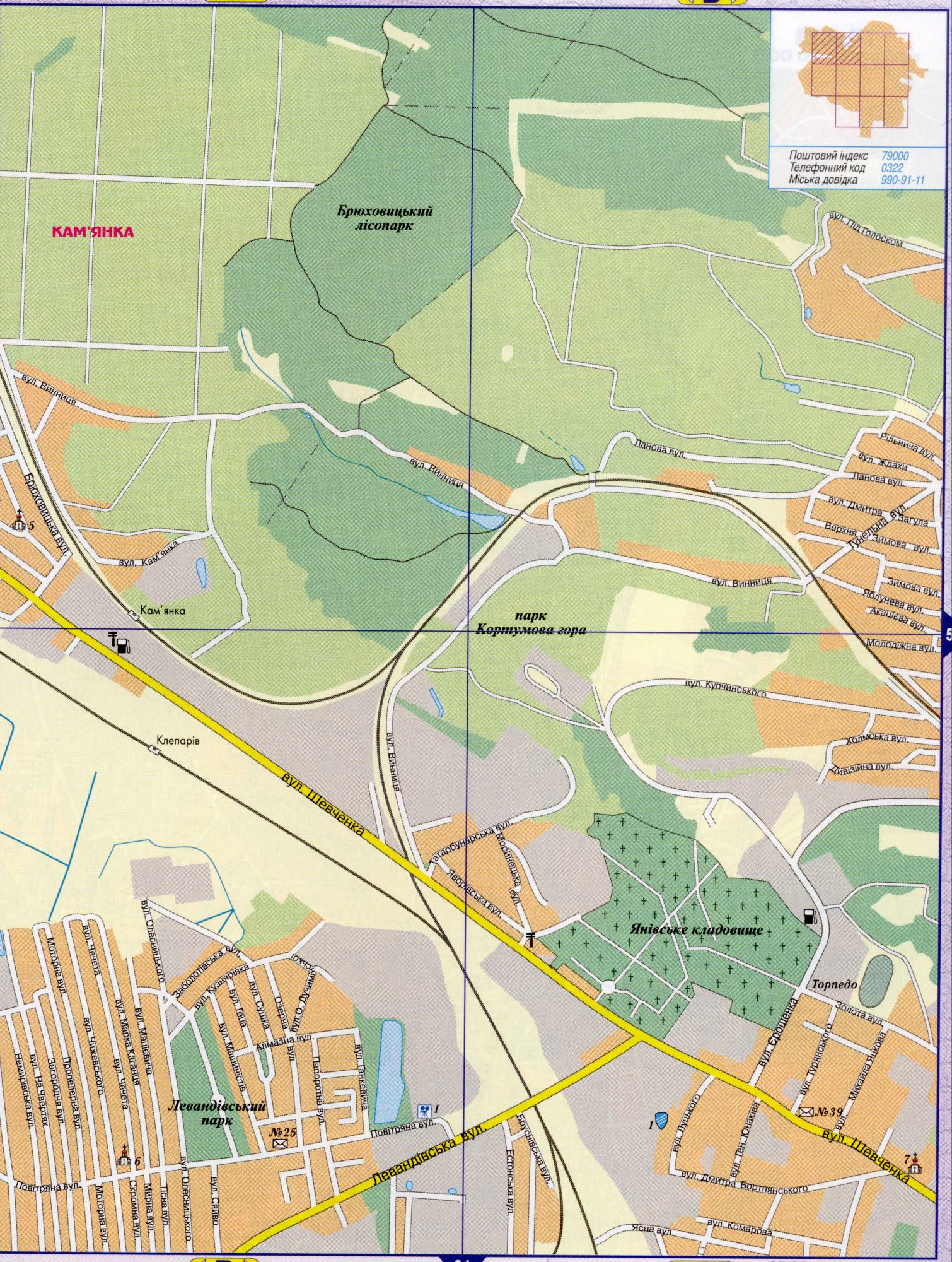 Карта Львова докладна, масштаб в 1 см 200 метрів. Обласний центр Львівської області. Завантажити безкоштовно, B0