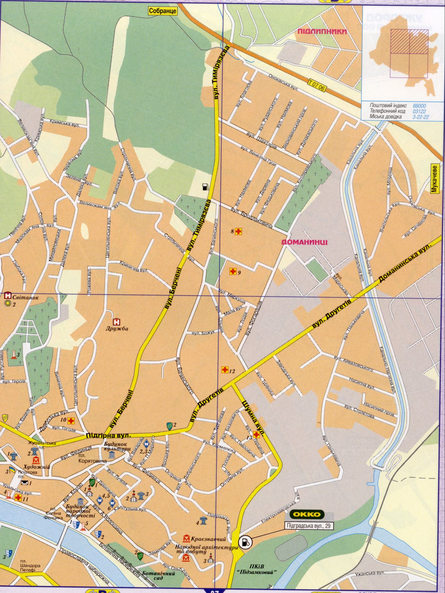 Karte von Uschhorod detailliert (die Karte von Ukraine Uzhgorod) in 1 cm von 150 Metern. Laden Sie eine detaillierte Karte von Straßen, B0