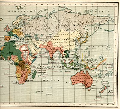1900 год. Политическая карта мира в начале 20 века. Скачать бесплатно подробную карту , B0 - Азия и Африка