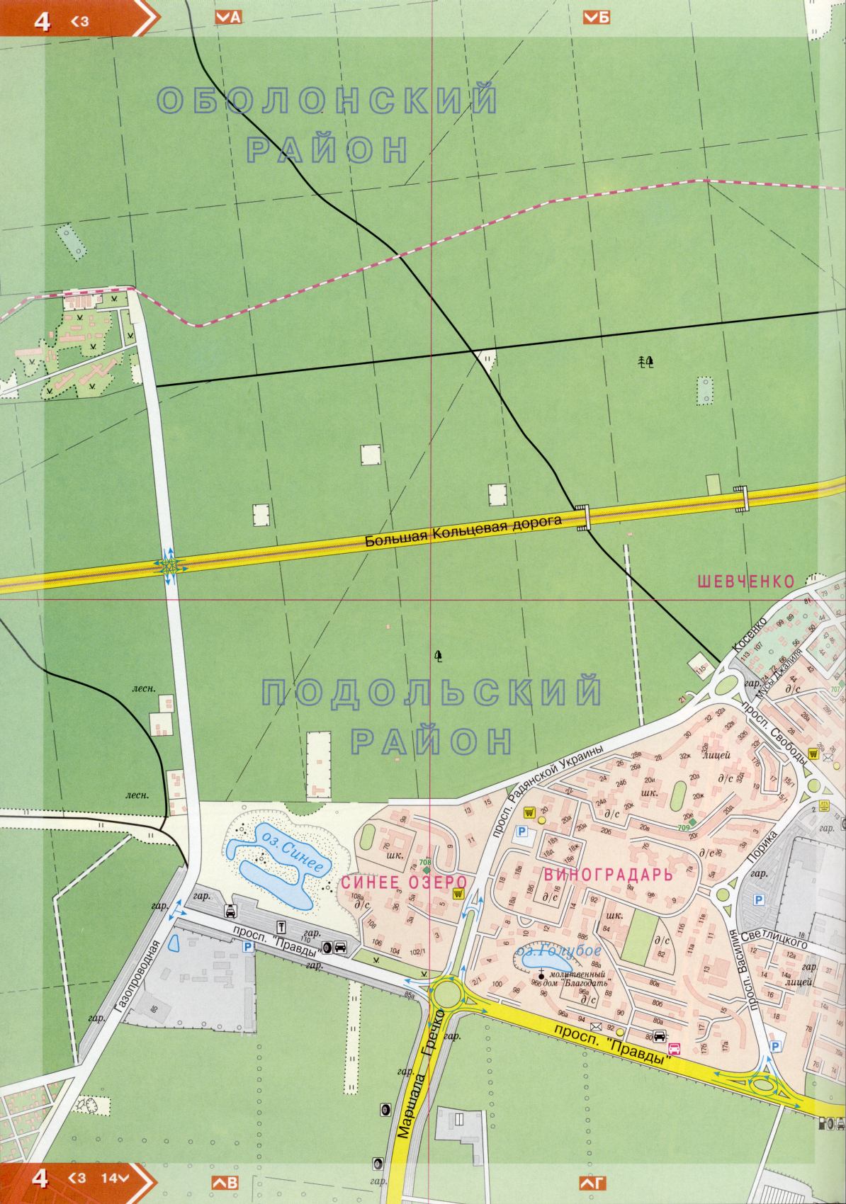 Kiew Karte Details 1cm = 150m für 45 Blatt. Karte von Kiew aus dem Atlas von Autobahnen. Laden Sie eine detaillierte Karte, B0 - Podolsky Bezirk von Kiew