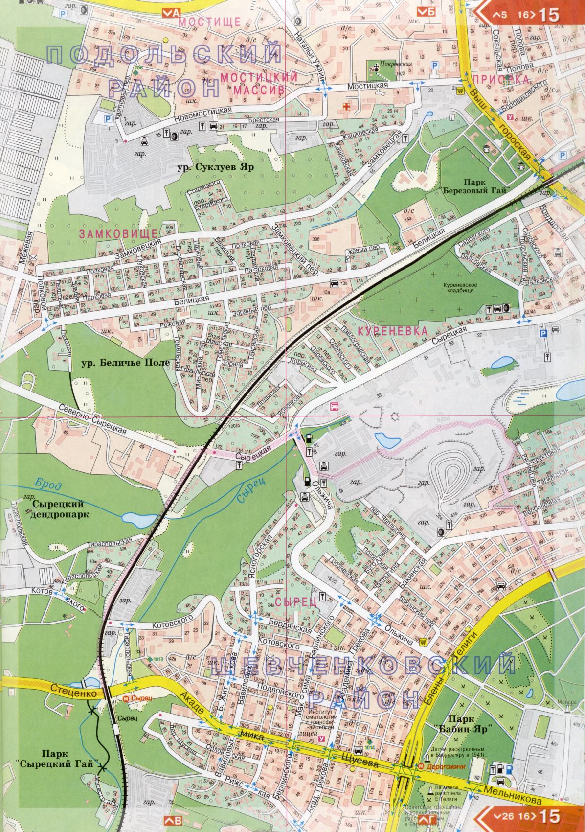 Kiew Karte Details 1cm = 150m für 45 Blatt. Karte von Kiew aus dem Atlas von Autobahnen. Laden Sie eine detaillierte Karte, C1 - Straße Academician Shchusev