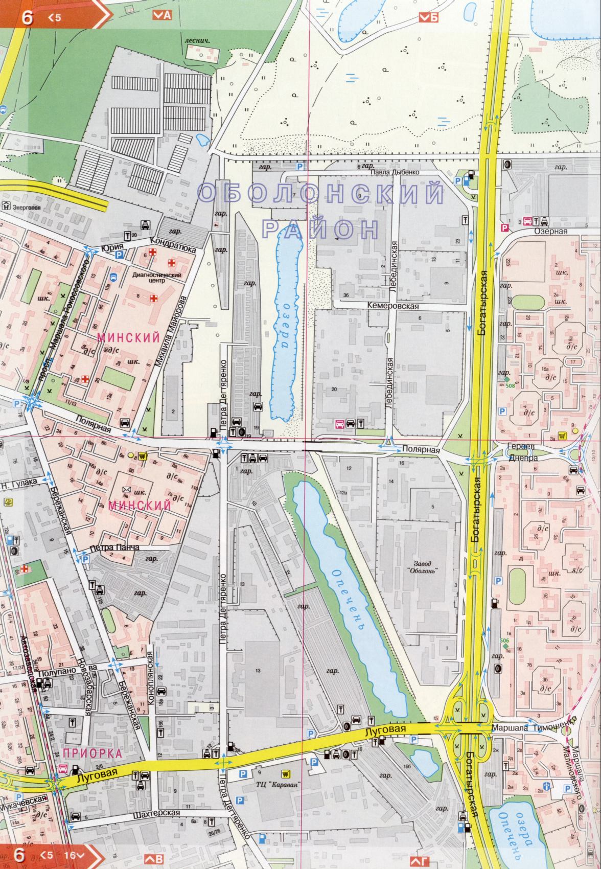 The map of Kiev is detailed in 1cm = 150m on 45 sheets. Map of Kiev from the atlas of highways. Download for detailed map, D0 - Bogatyrskaya street, Kiev