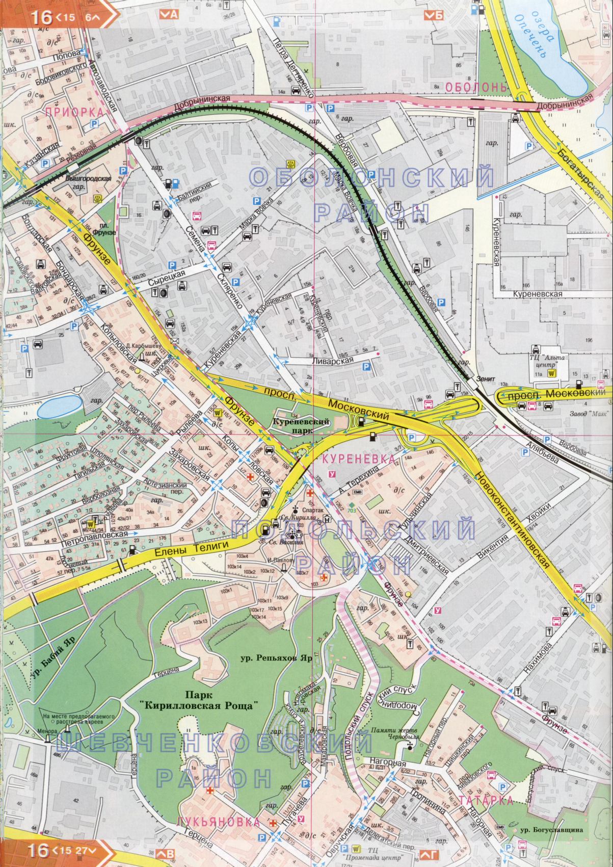 Kiev carte détails 1cm = 150m pour 45 feuilles. Carte de Kiev de l'atlas des routes. Télécharger une carte détaillée, D1 - Podolsk district de Kiev