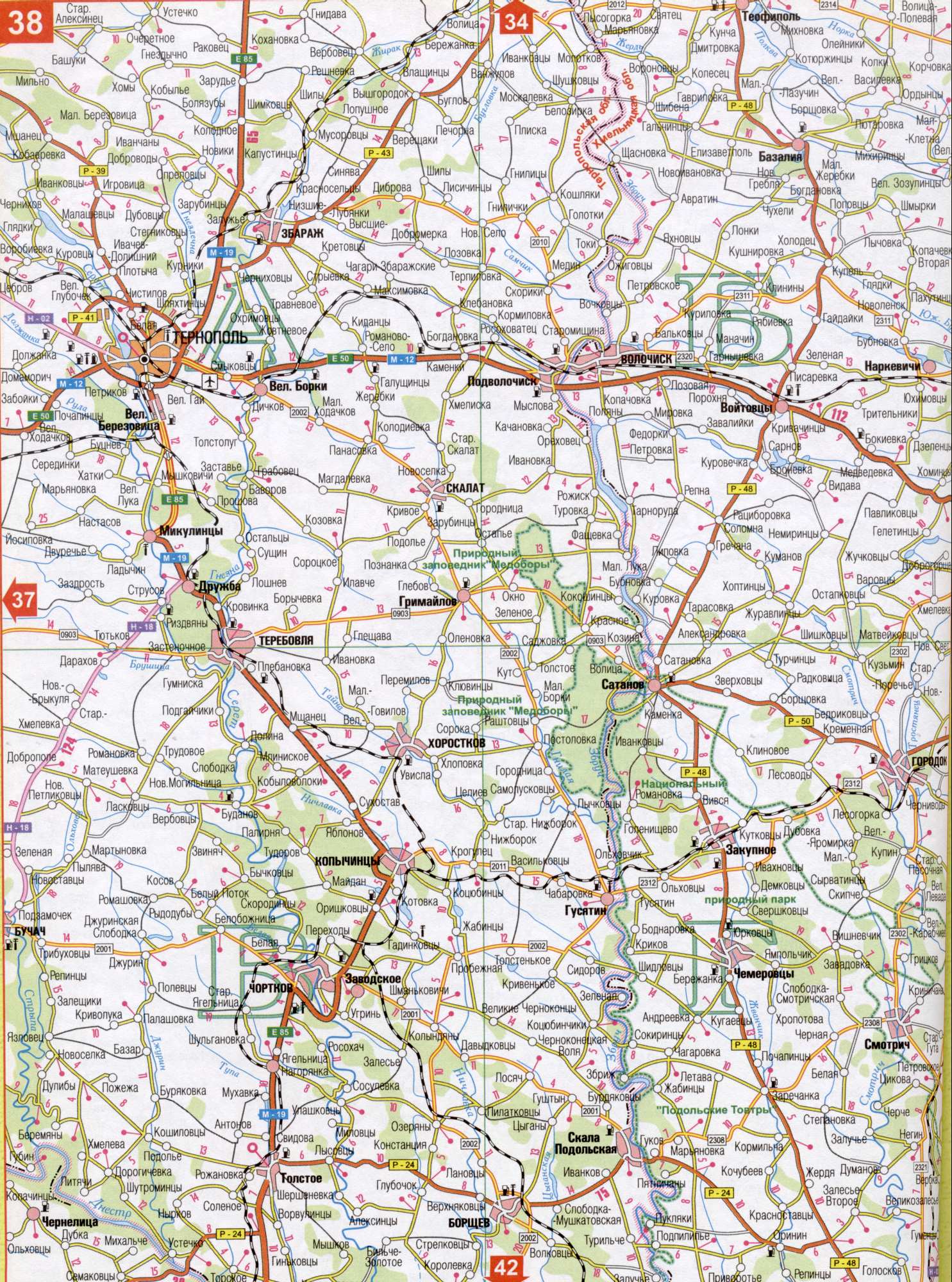 Carte de la région de Ternopil de l'Ukraine (centre régional de Ternopil g). Télécharger une carte détaillée des routes