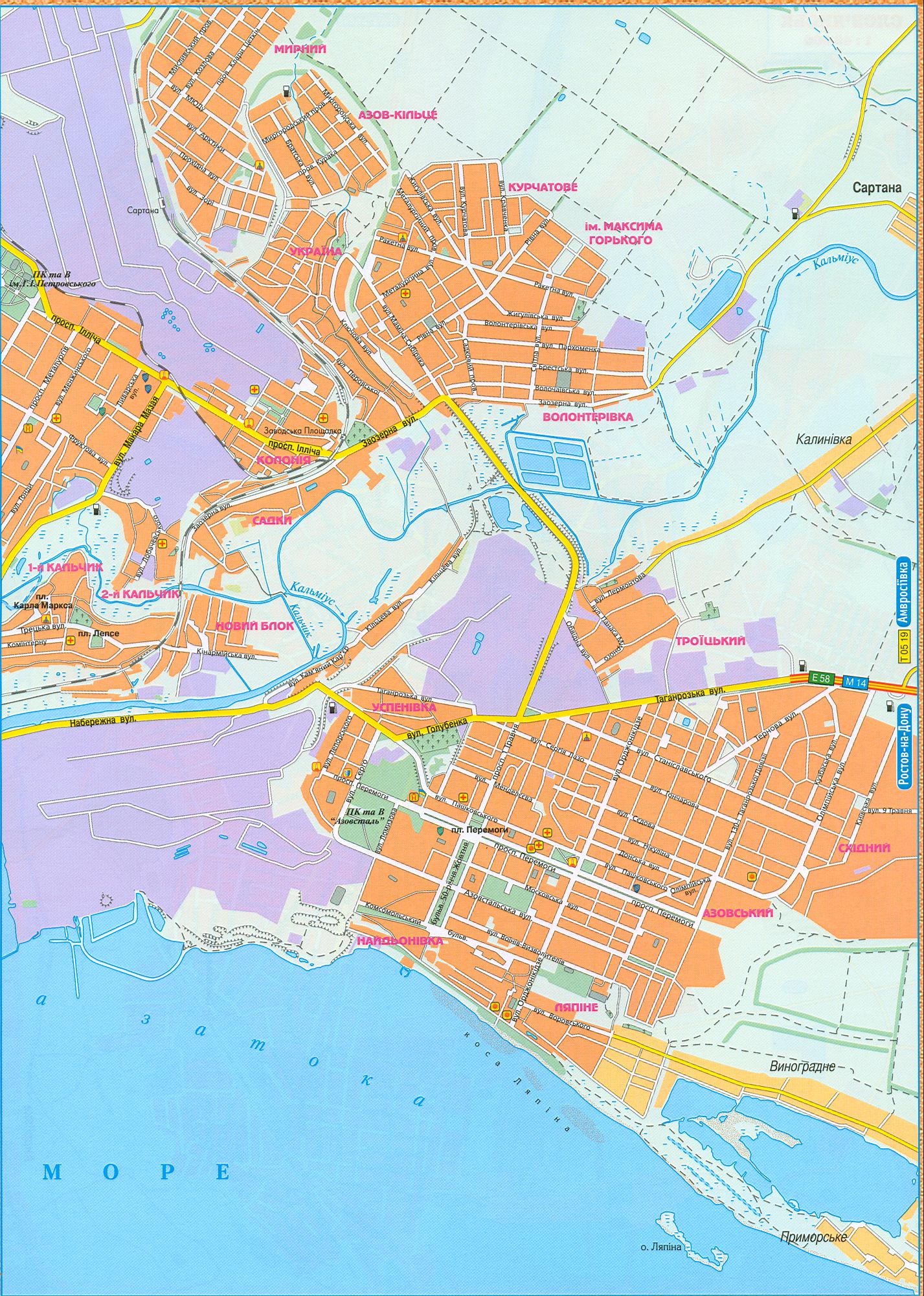 Карта Мариуполя новая 2008 года. Город Мариуполь Донецкой области, масштаб 1см:500м, B0