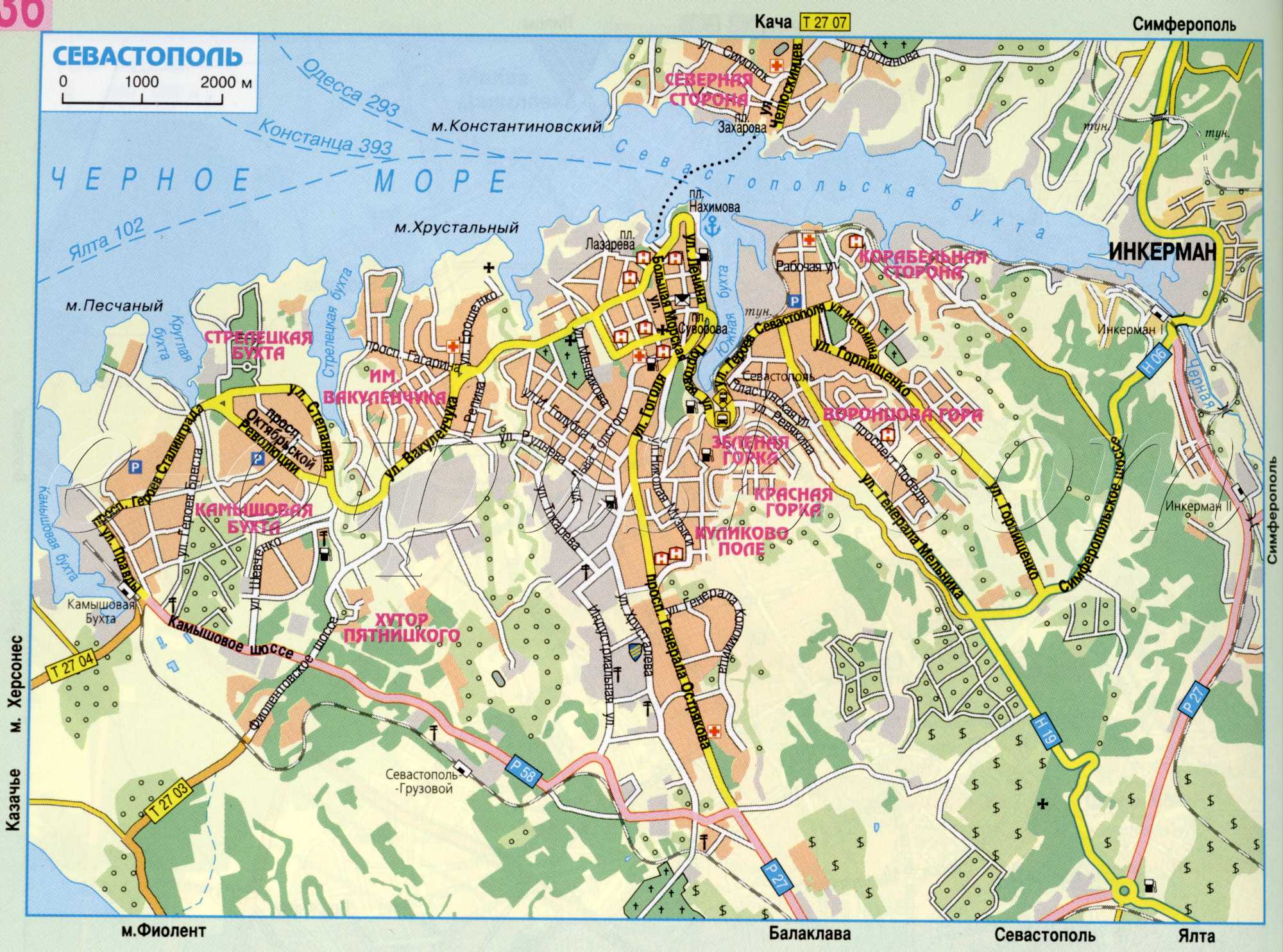 Карта Севастополя (Крым г.Севастополь). Карта автомобильных дорог Крым г.Севастополь