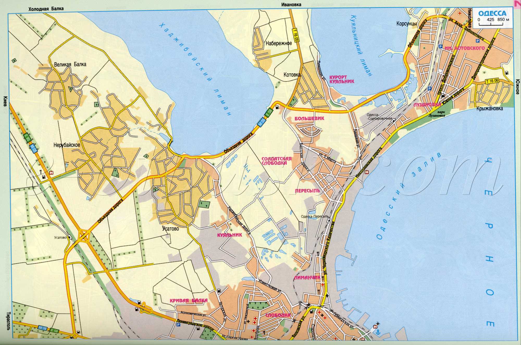 Карта Одеси. Карта схема автомобільних доріг міста Одеса, Україна. завантажити безкоштовно