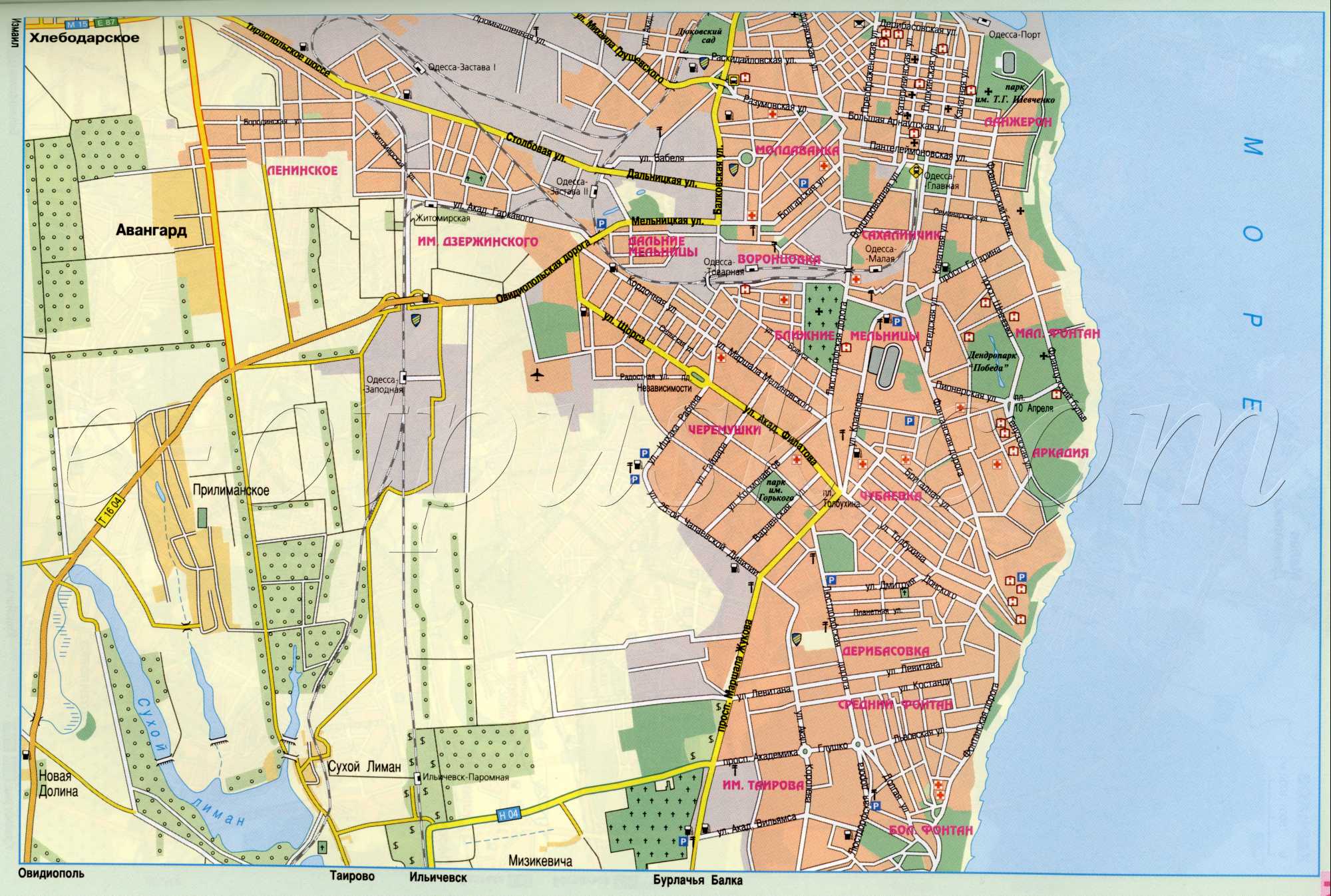 Map of Odessa. Map of the scheme of highways of the city of Odessa, Ukraine. Free download, A1