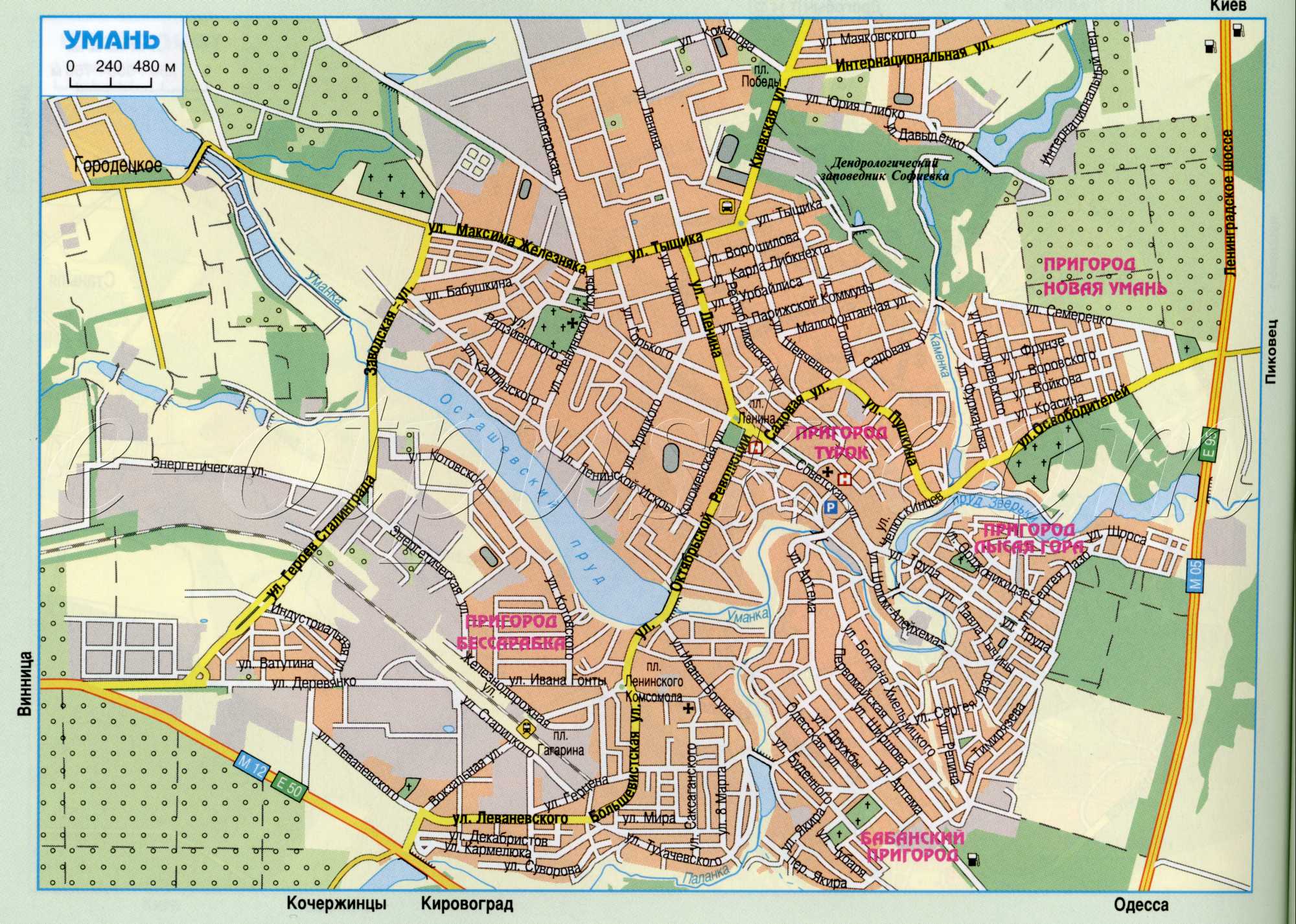 Map of Uman. Automobile map of the city of Uman, Ukraine. Detailed road map