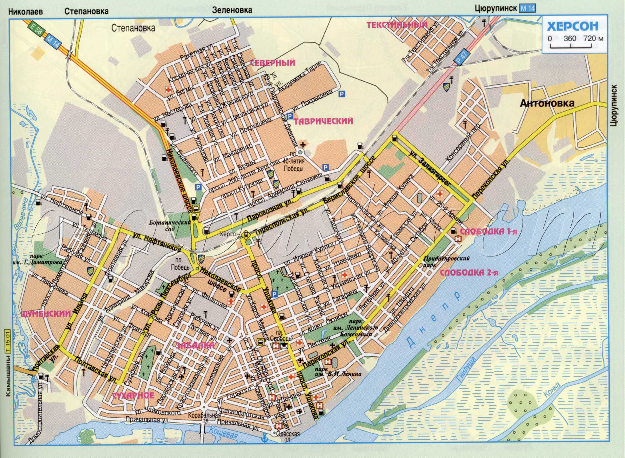 Carte de Kherson voiture (la carte de l'Ukraine Kherson). Télécharger une carte détaillée des routes