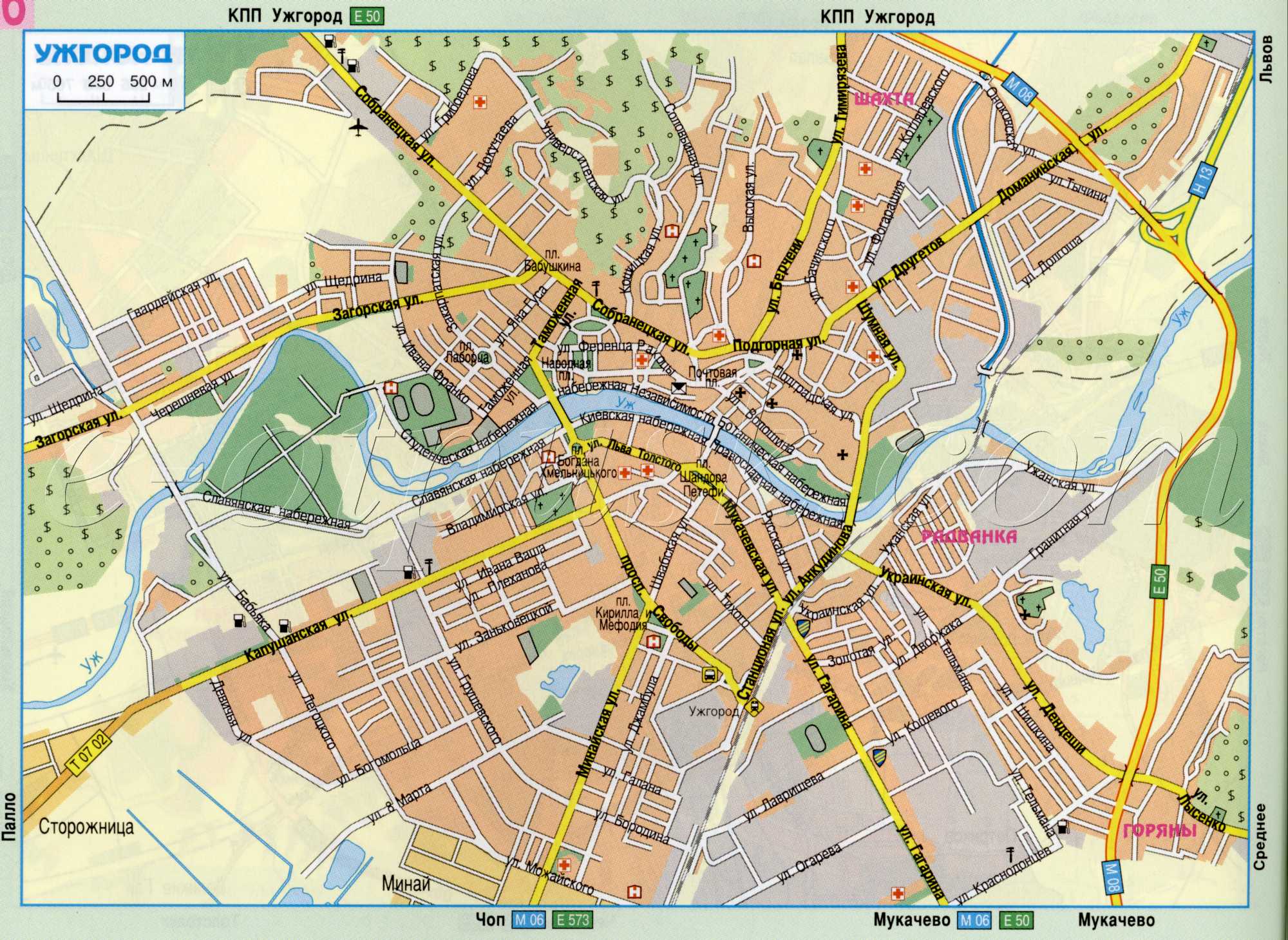 Карта Ужгорода (Украина авто дороги города г. Ужгород). подробная карта автомобильных дорог скачать бесплатно