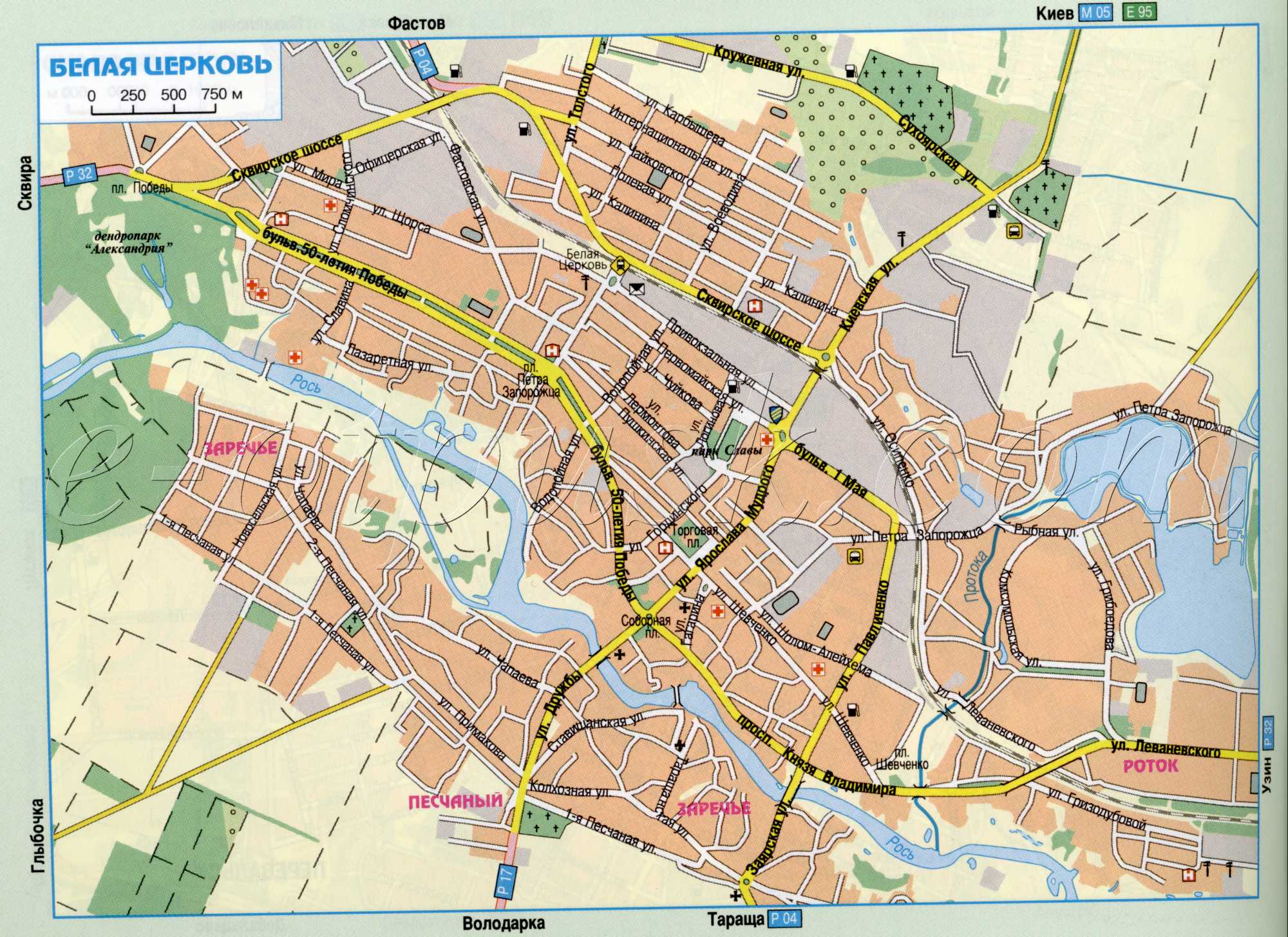 Karte von White Church (Auto Karte von White Church Ukraine). detaillierte Karte der Autobahnen kostenloser Download