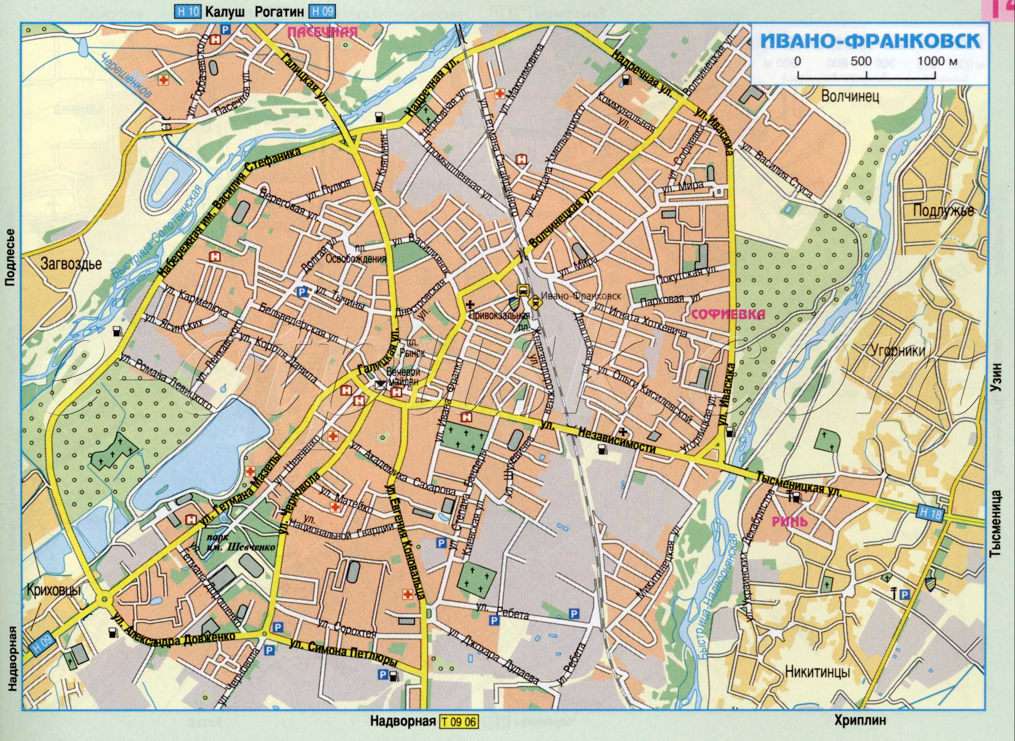 Карта Ивано-Франковска, схема проезда автотранспорта через Ивано-Франковск. скачать бесплатно