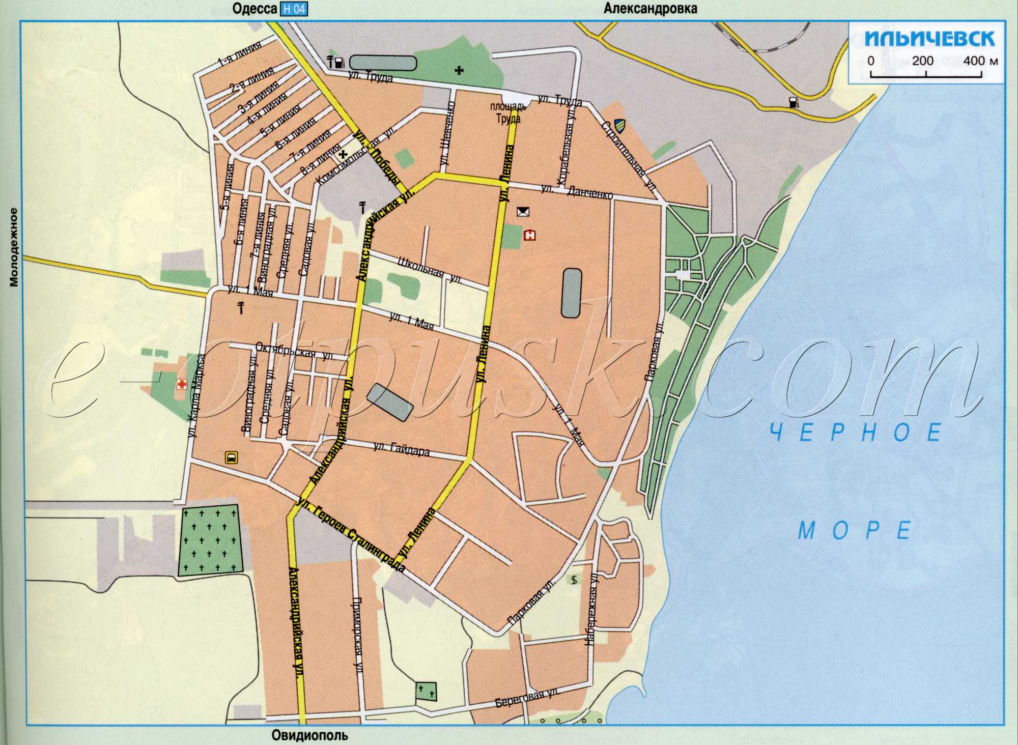 Iljichiovsk Karte. Schematische Karte Richtungen auf Autostraßen Ilyichevsk Region Odessa. kostenlos herunterladen