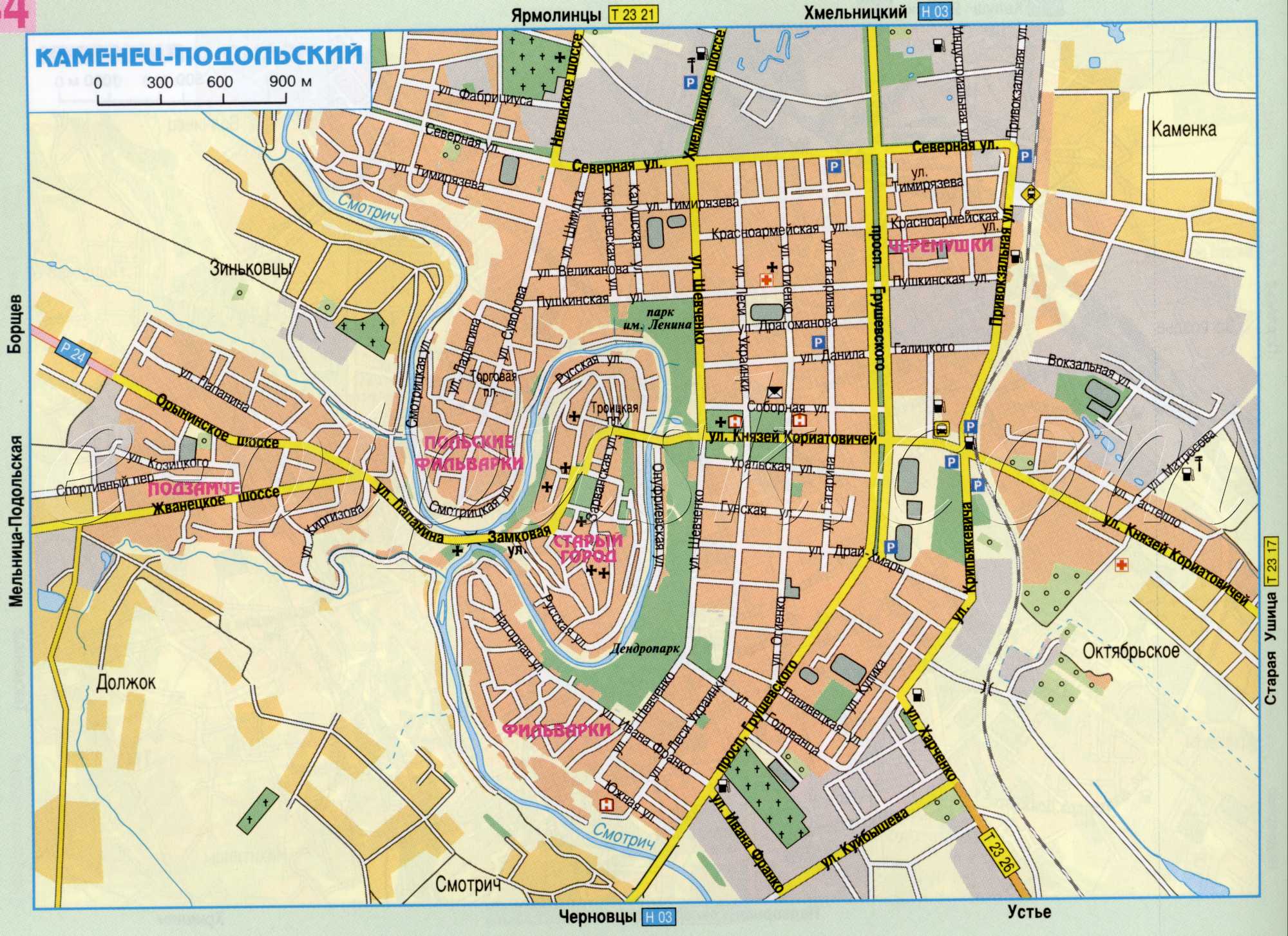 Carte Kamenetz-Podolsk. Plan de la ville région Kamenetz-Podolsk Khmelnitski de l'Ukraine, l'échelle de 1cm: 300m. téléchargement gratuit