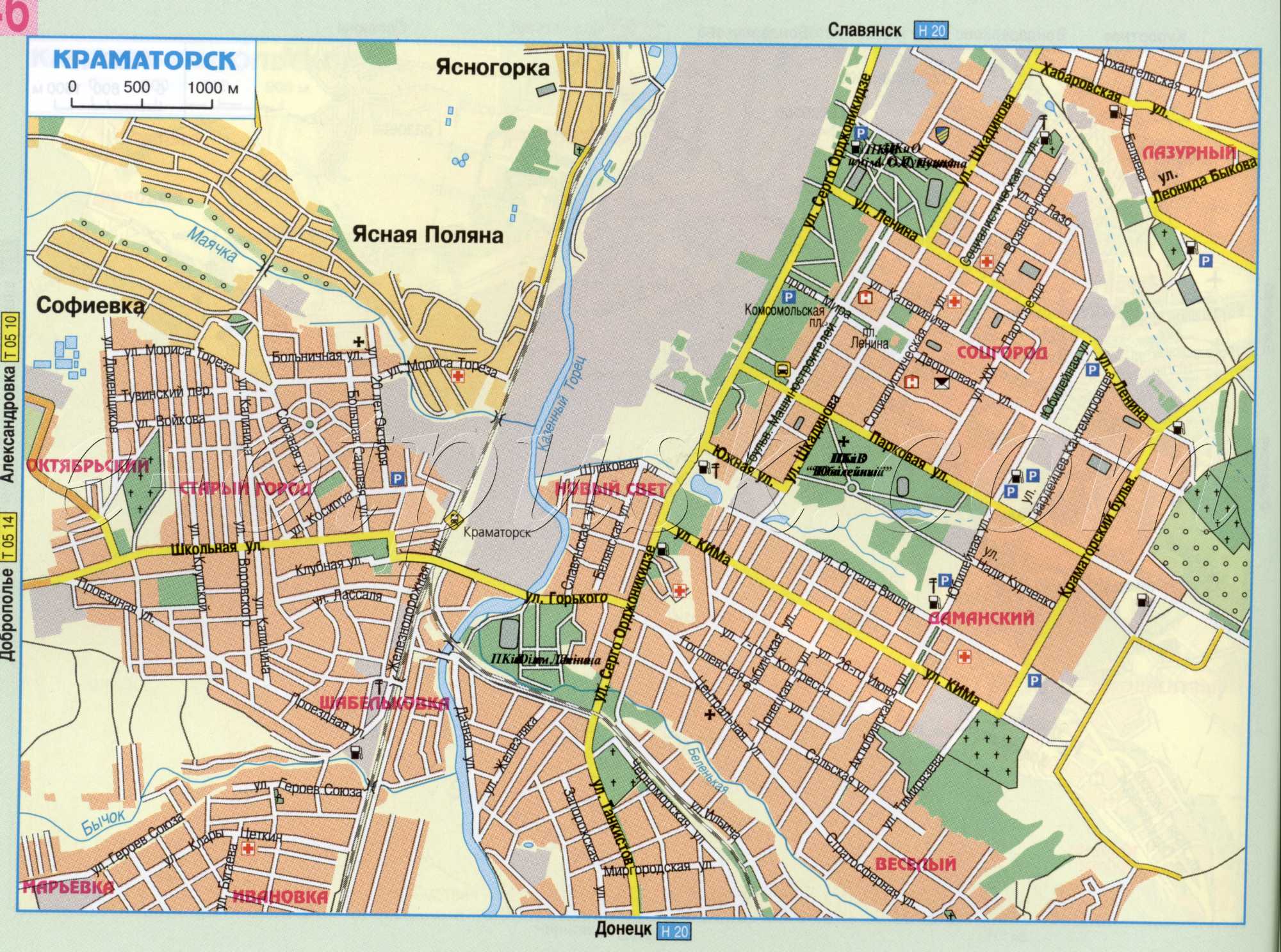 Map of Kramatorsk (Donetsk region, Kramatorsk). Detailed road map download for free