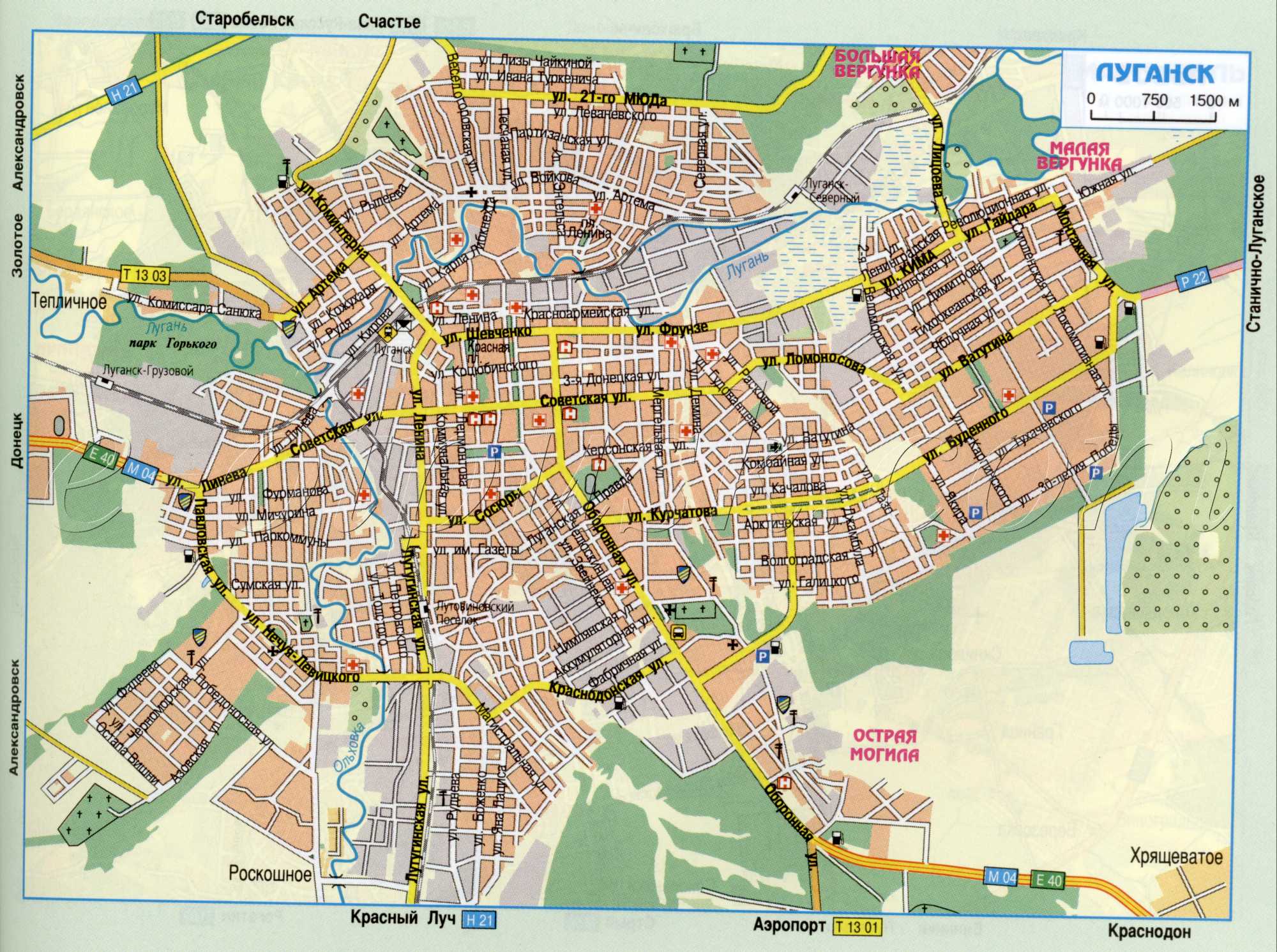 Карта Луганска. Автомобильная карта-схема города Луганск. скачать бесплатно 