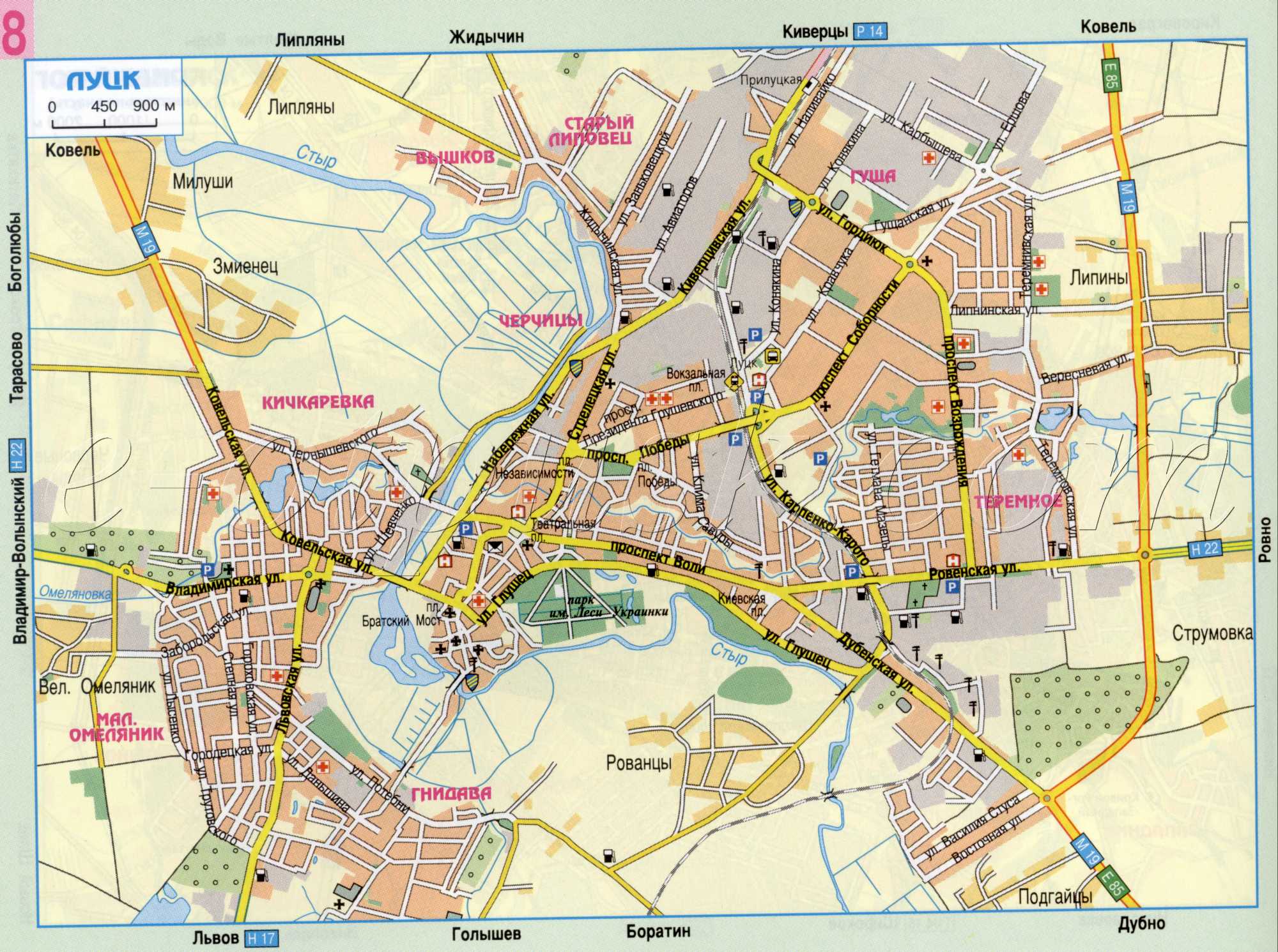 Lutsk Automobile map, directions through the city of Lutsk. Download for free