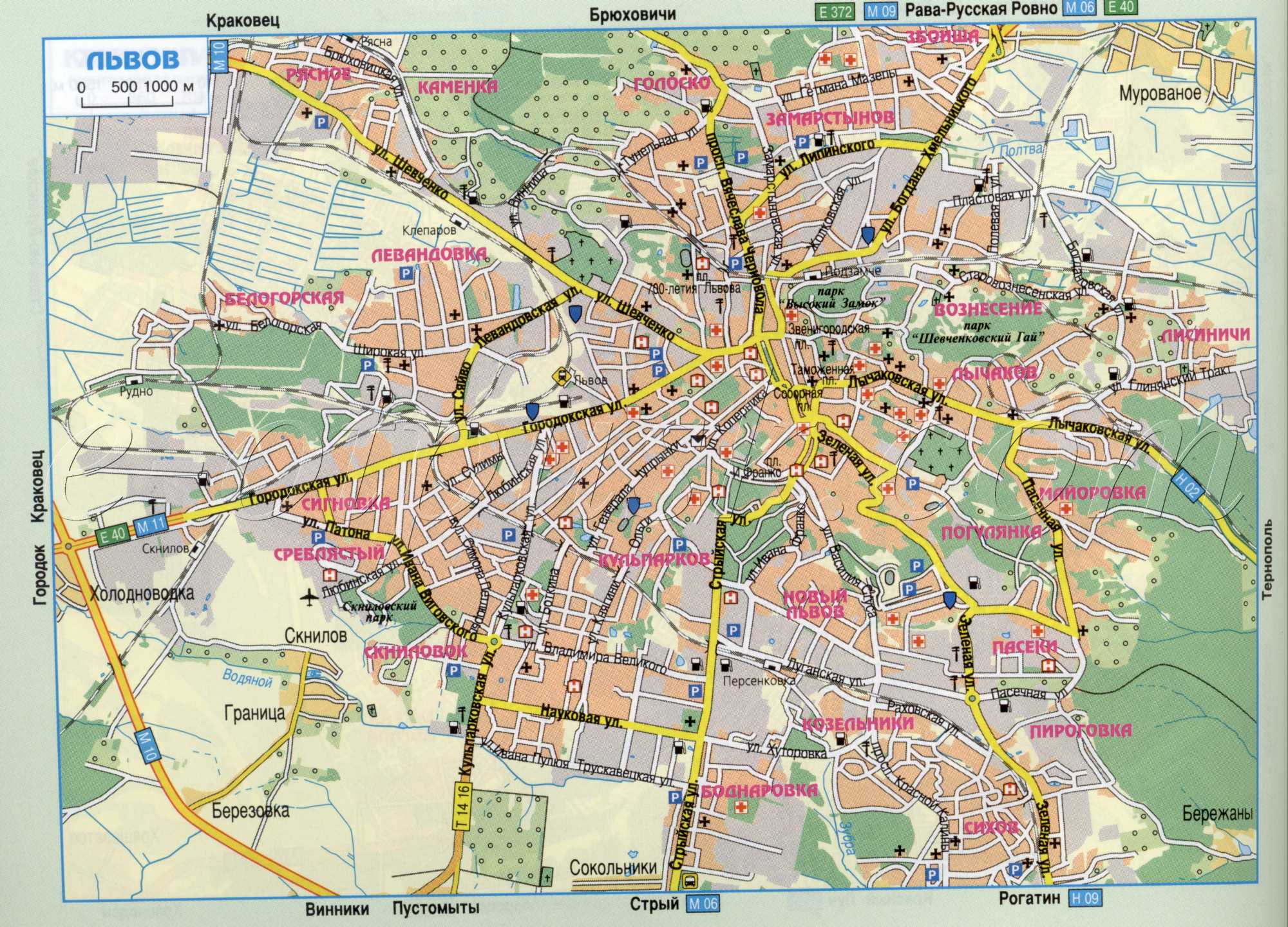 Lviv Karte. Detaillierte Karte Diagramm Autos Lviv Straßen. kostenlos herunterladen
