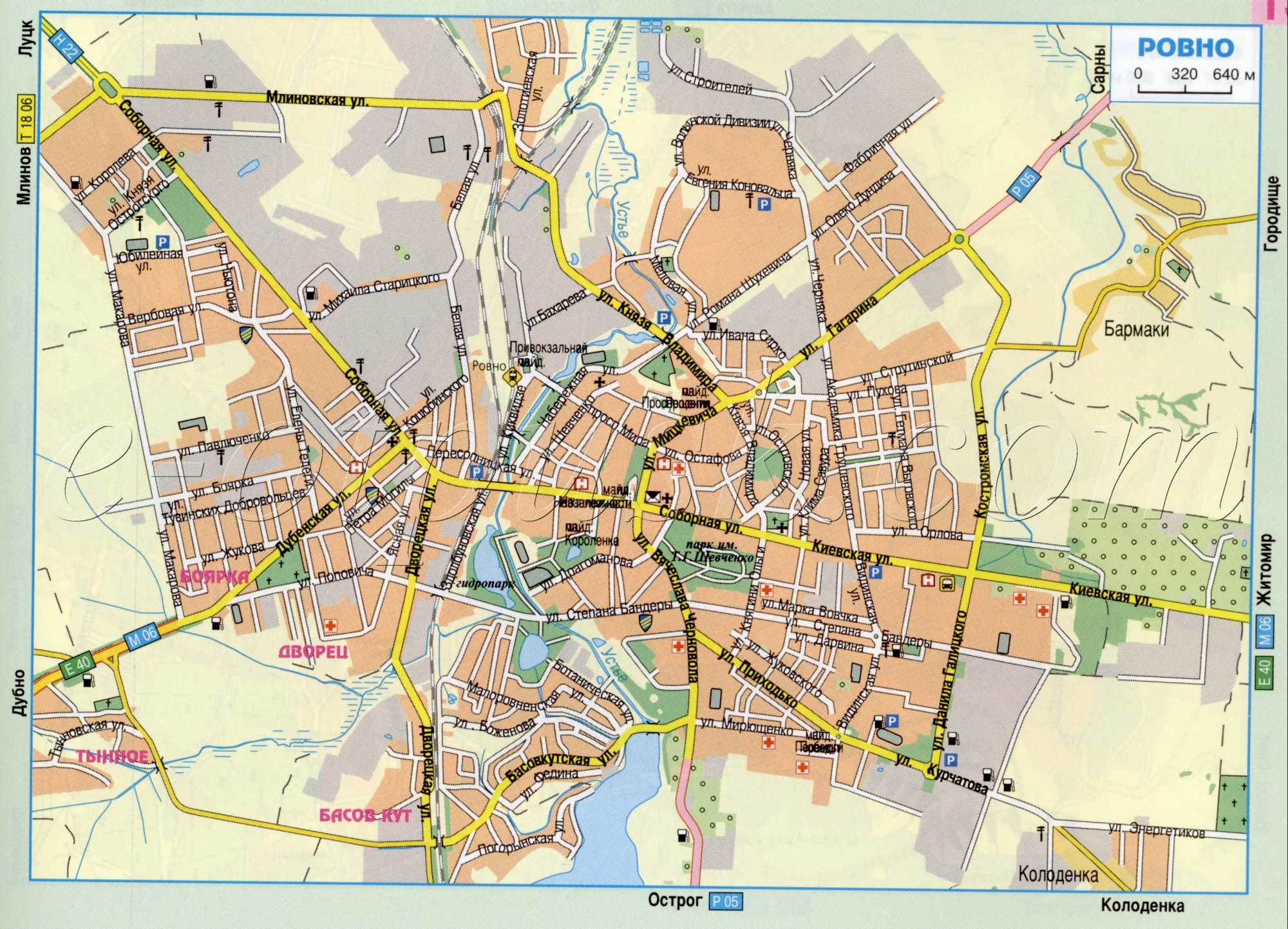 Карта Ровно (Украина авто дороги г.Ровно). подробная карта автомобильных дорог скачать бесплатно 