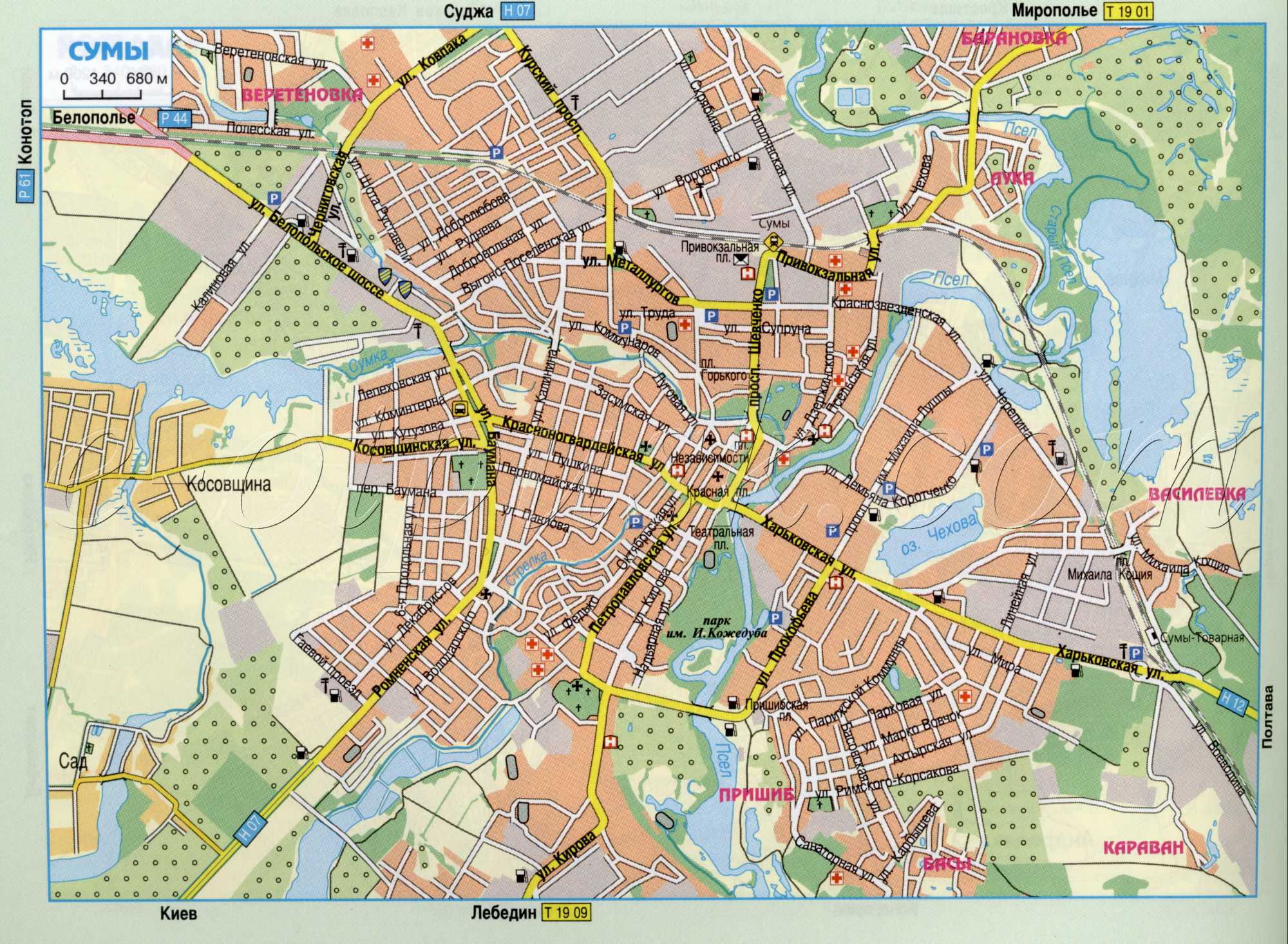 Карта Суми (Україна авто дороги Сум). детальна карта автомобільних доріг завантажити безкоштовно