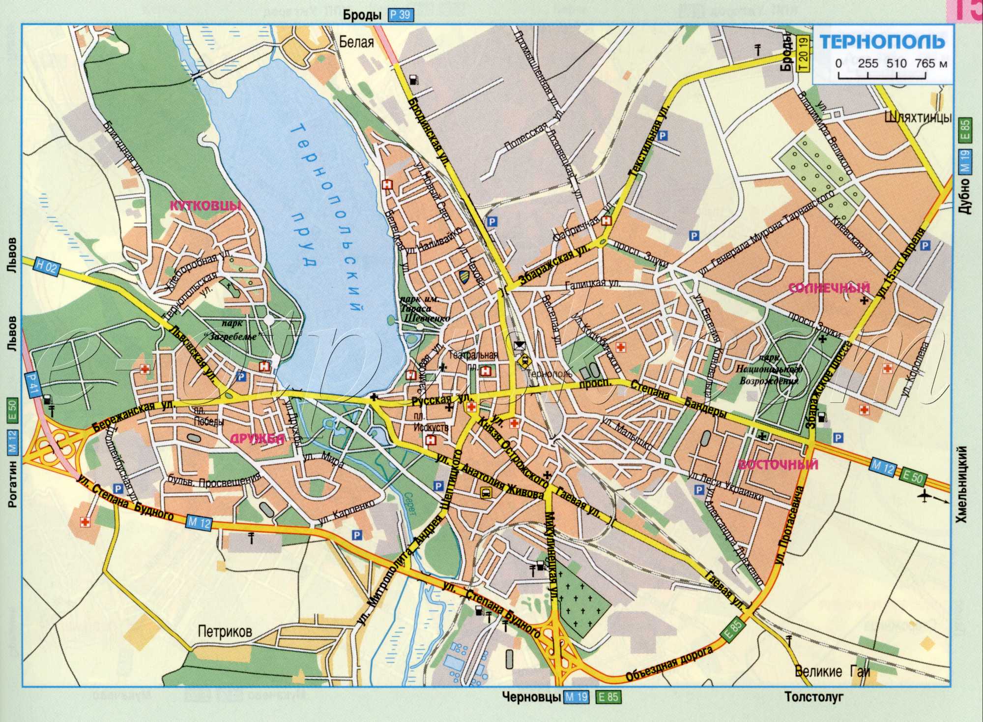 Карта Тернополя (Україна мапа м Тернопіль). детальна карта автошляхів