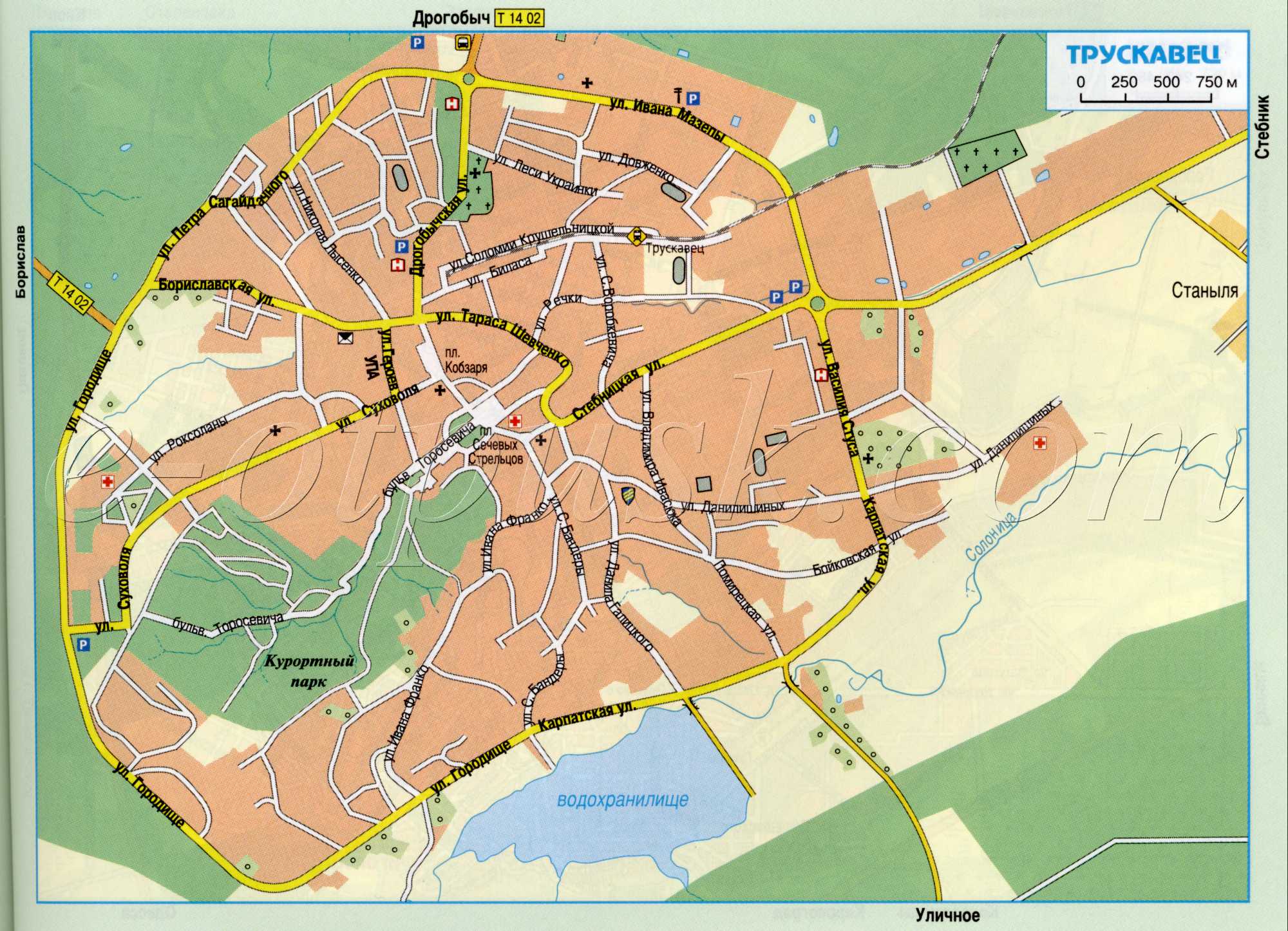 Карта Трускавца автомобильная (Украина авто дороги г.Трускавец). подробная карта автомобильных дорог скачать бесплатно