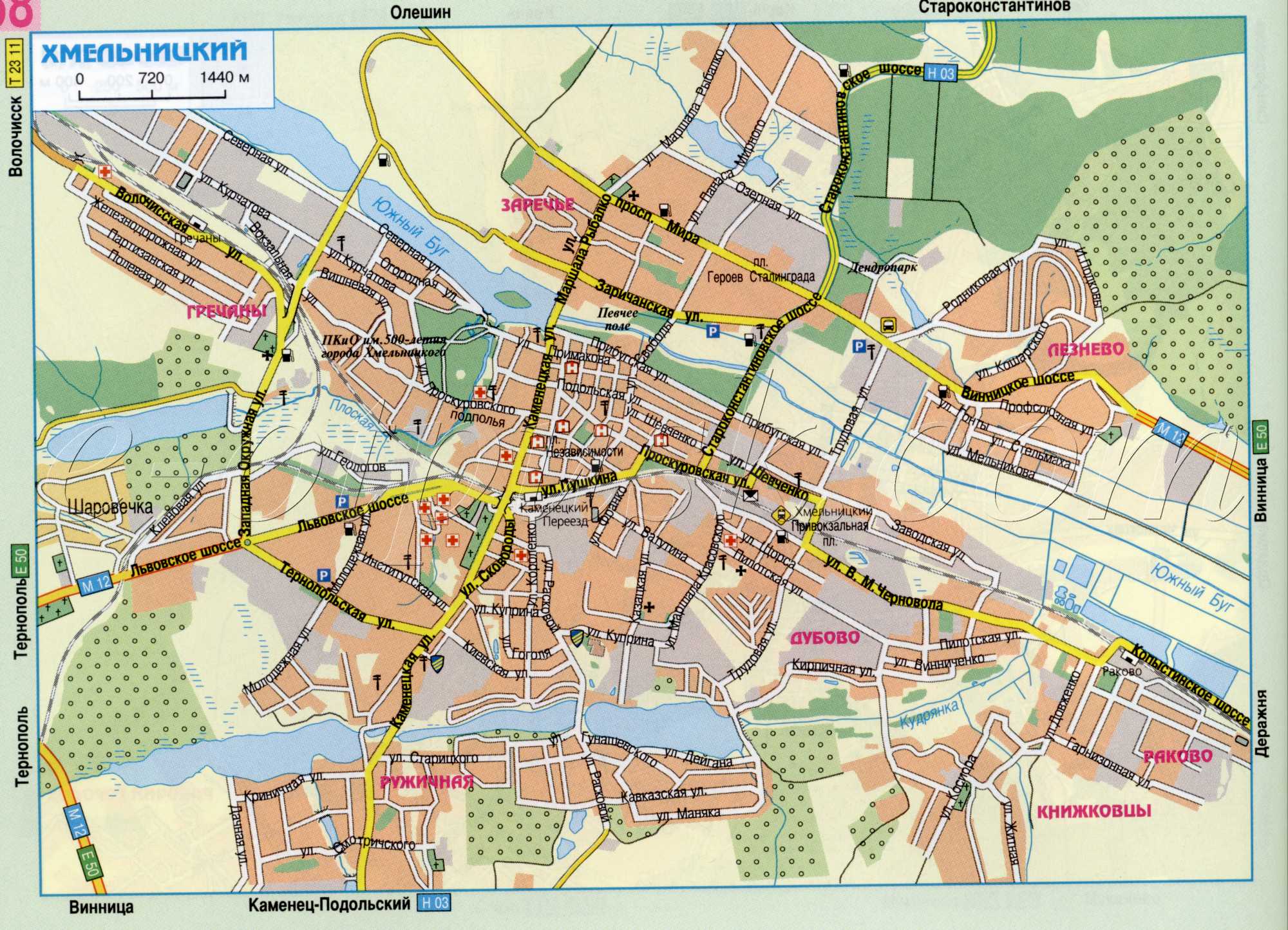 Карта Хмельницкого (до 1954 года город назывался Проскуров). скачать бесплатно
