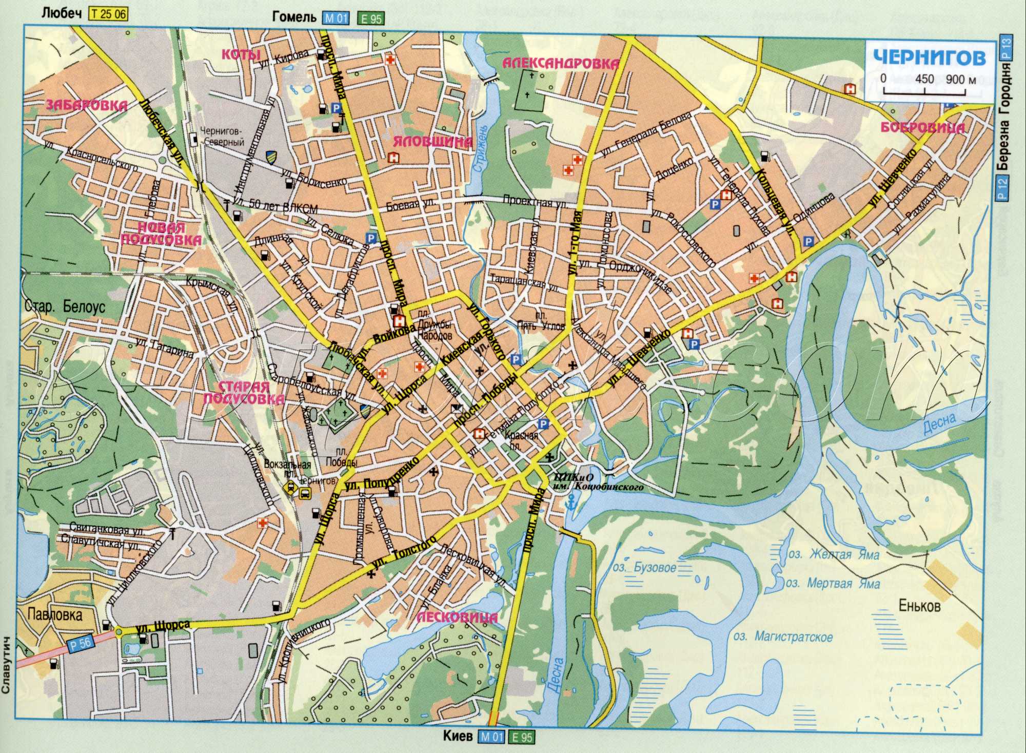 Карта Чернігова (Україна мапа м Чернігів). Карта автодоріг