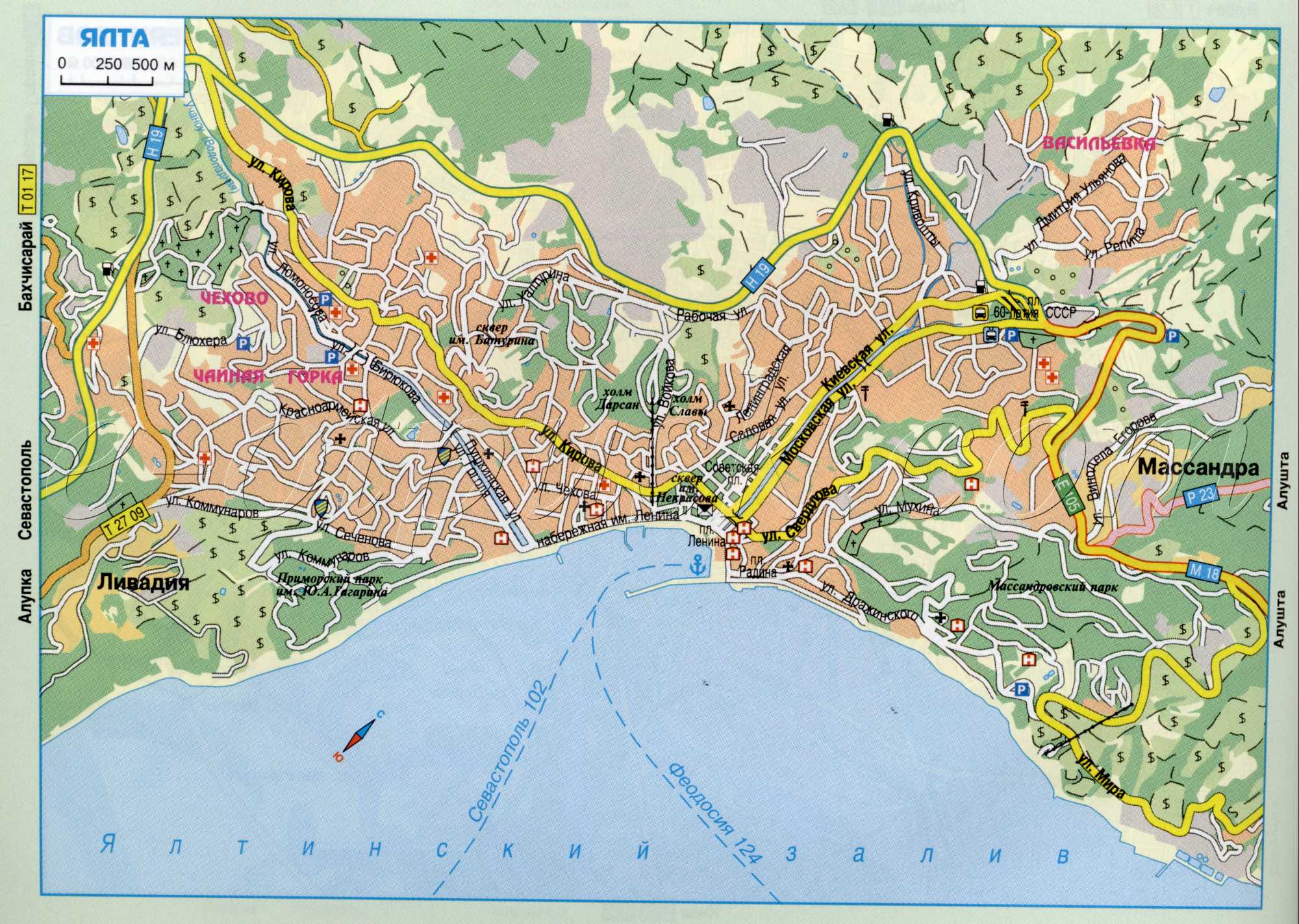 The map of Yalta. Car map of Yalta, Crimea. download for free