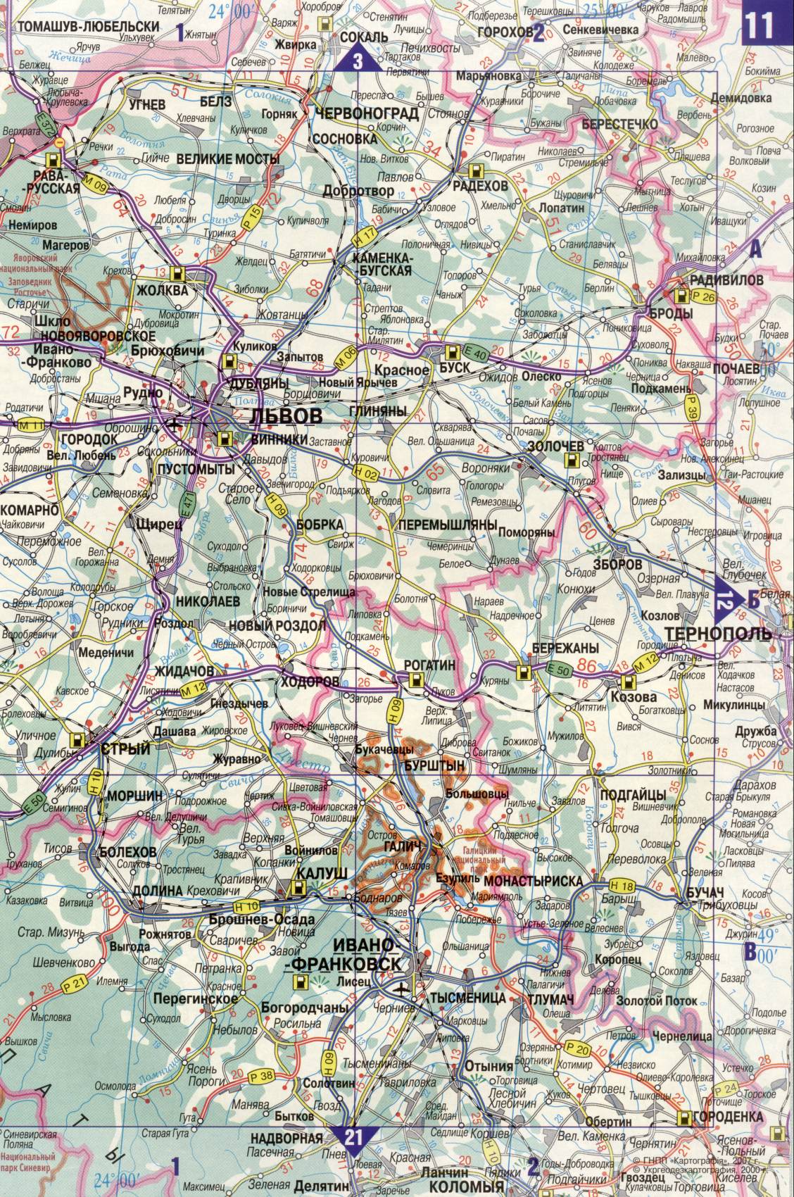 Karte der Ukraine. Detaillierte Straßenkarte der Ukraine avtomobilnog Satin. kostenlos herunterladen, B1