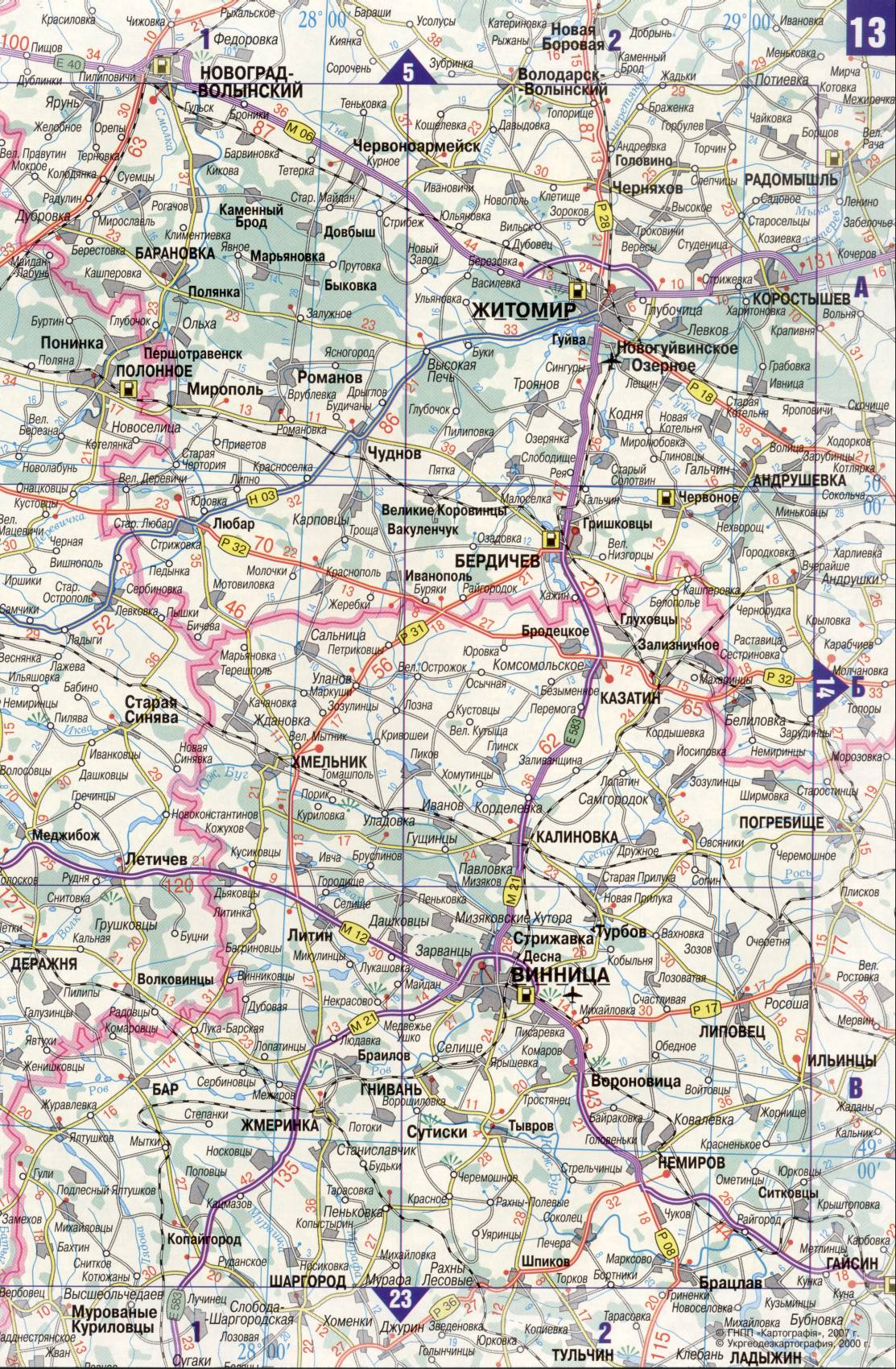 Map of Ukraine. A detailed map of the roads of Ukraine from the automotive atlas. Free download, D1